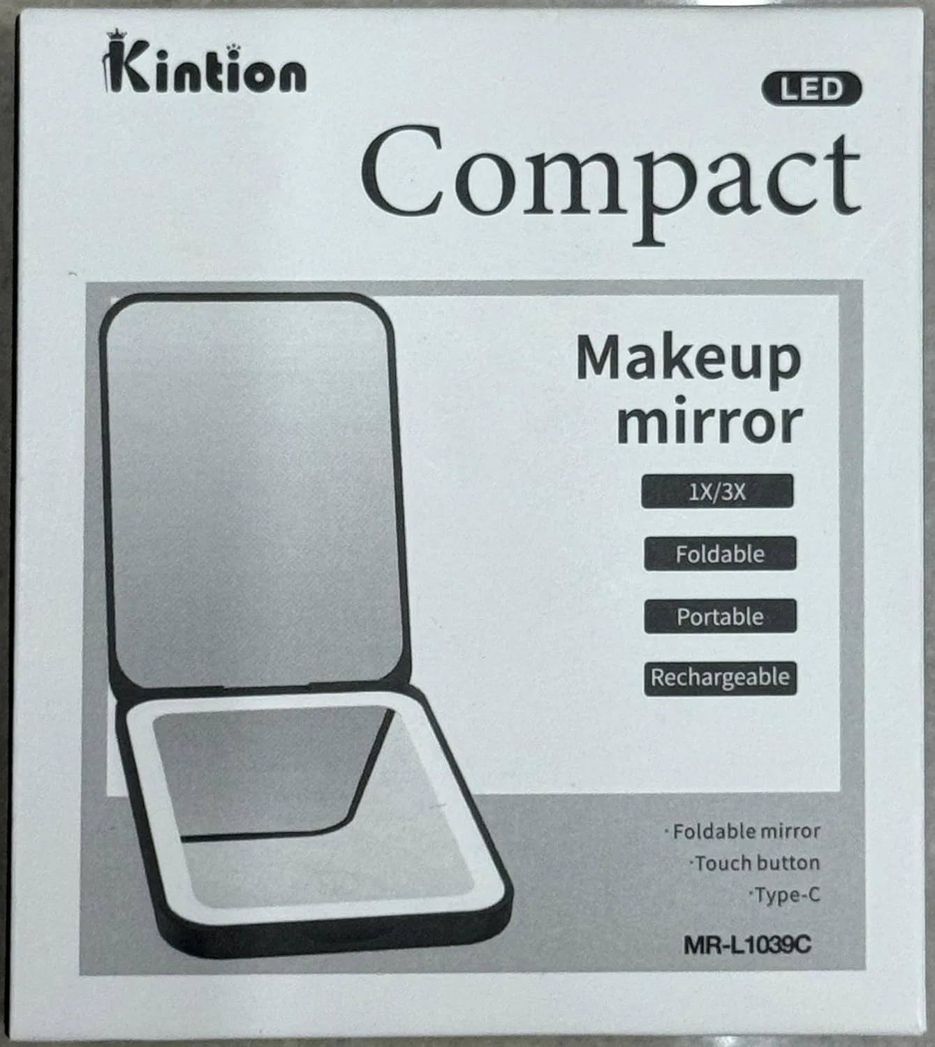 آینه جیبی Kintion، آینه آرایشی مسافرتی فشرده LED با بزرگنمایی 1X/3X برای کیف پول، نورپردازی 3 رنگ قابل تنظیم، آینه‌های قابل حمل شارژی برای هدیه زنان، مشکی