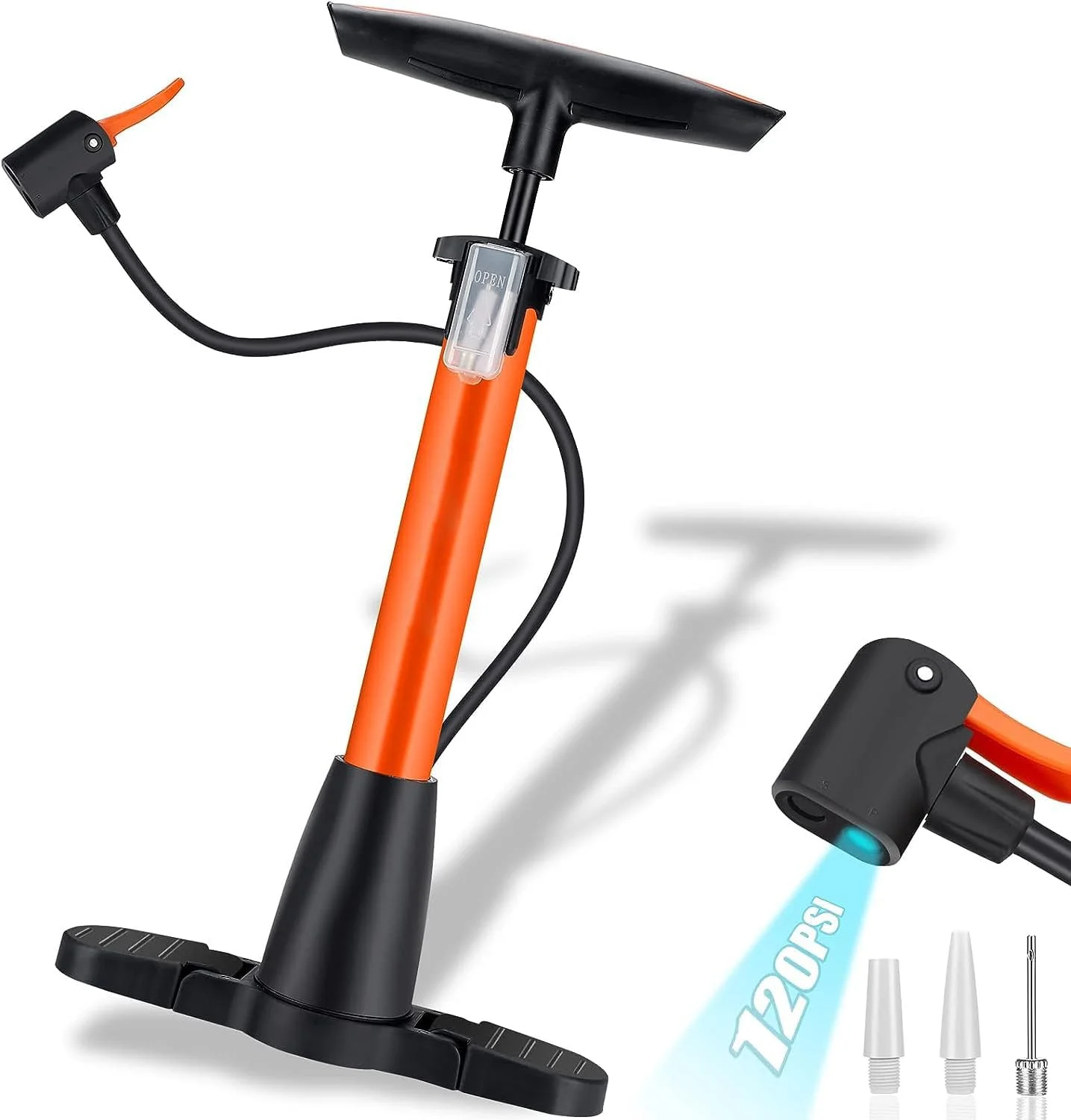 تلمبه دوچرخه NALACAL، تلمبه زمینی قابل حمل مناسب برای والف های پرستا و شرادر، تلمبه بادی دوچرخه با فشار بالا 120PSI به همراه سوزن های تلمبه توپ، تلمبه باد کننده دوچرخه، مناسب برای تلمبه باد لاستیک دوچرخه کورسی