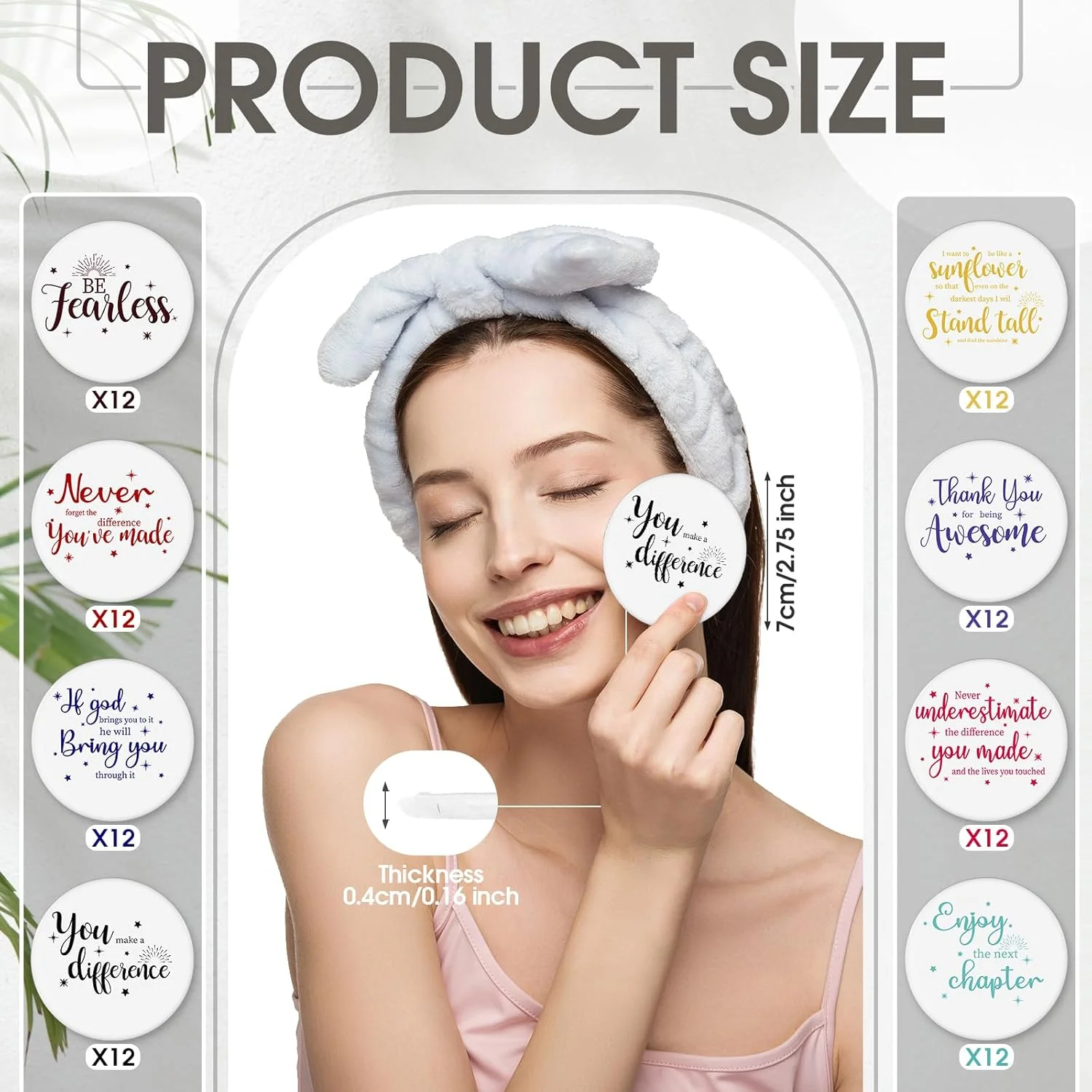 آینه جیبی انگیزشی کیگلی، 96 عدد، مناسب روز بهداشت روان بانوان، قطر 2.8 اینچ، هدیه انگیزشی برای مشتریان، دستیار پزشکی، تکنسین دامپزشکی، داوطلب، همکار، پرستار (پایه سفید)