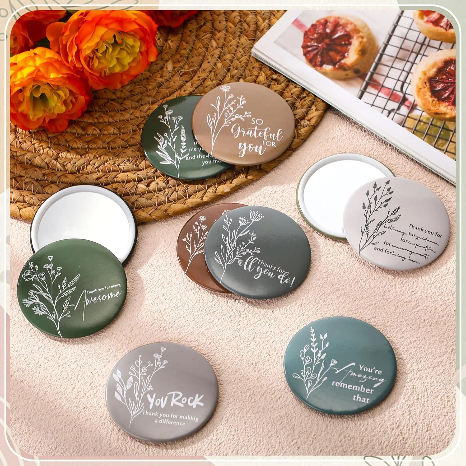 آینه های جیبی انگیزشی کیگلی، بسته 50 عددی، آینه آرایشی گرد کوچک قابل حمل، هدیه تقدیر از کارمندان، مناسب برای زنان، معلمان، همکاران، پرستاران، کارمندان و فارغ التحصیلان