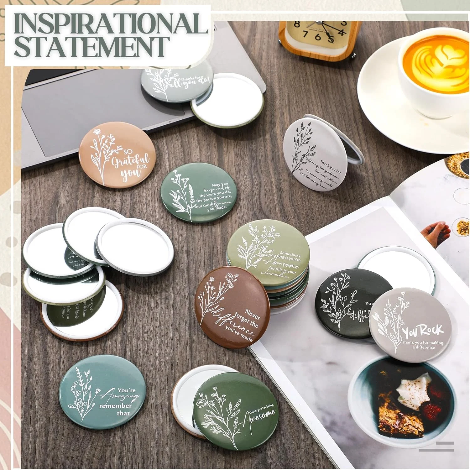 آینه های جیبی انگیزشی کیگلی، بسته 50 عددی، آینه آرایشی گرد کوچک قابل حمل، هدیه تقدیر از کارمندان، مناسب برای زنان، معلمان، همکاران، پرستاران، کارمندان و فارغ التحصیلان