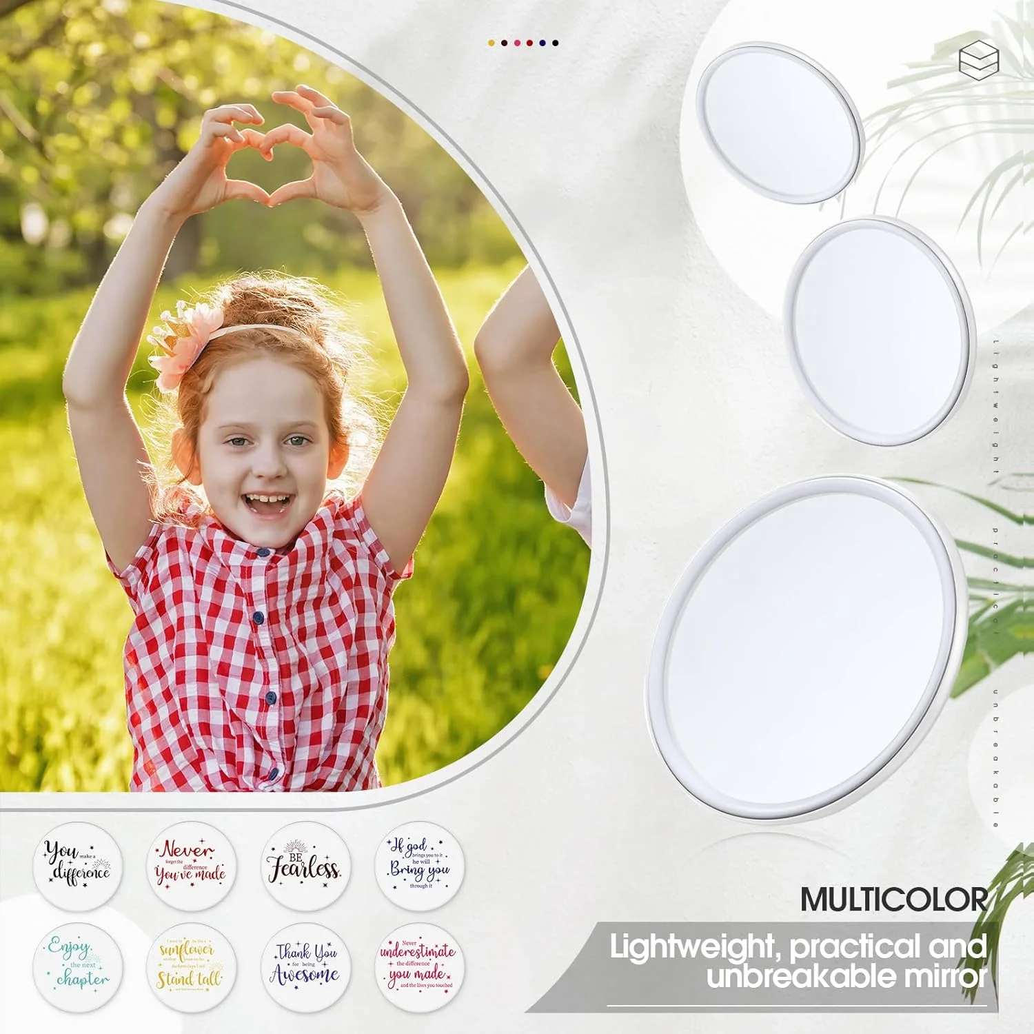 آینه جیبی انگیزشی کیگلی، 96 عدد، مناسب روز بهداشت روان بانوان، قطر 2.8 اینچ، هدیه انگیزشی برای مشتریان، دستیار پزشکی، تکنسین دامپزشکی، داوطلب، همکار، پرستار (پایه سفید)