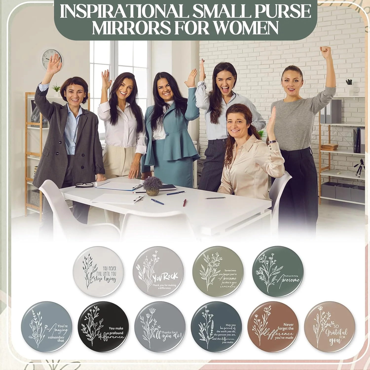 آینه های جیبی انگیزشی کیگلی، بسته 50 عددی، آینه آرایشی گرد کوچک قابل حمل، هدیه تقدیر از کارمندان، مناسب برای زنان، معلمان، همکاران، پرستاران، کارمندان و فارغ التحصیلان