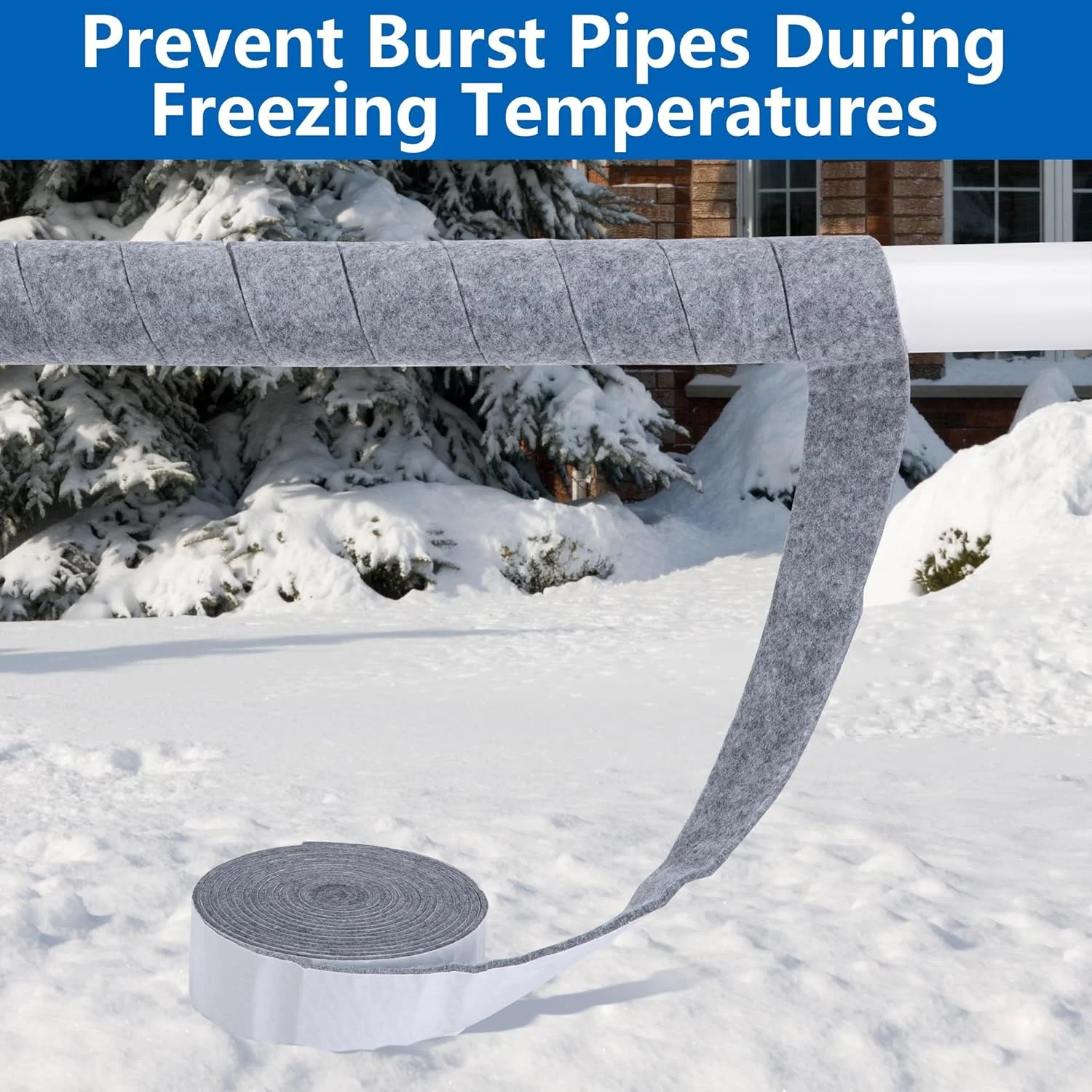 نوار عایق لوله 5 متری با ابعاد 6 سانتی متر در 5 متر - پوشش عایق نمدی چسبی برای لوله های آب سرد و گرم داخلی و خارجی، محافظت در برابر یخ زدگی زمستانه، کاهش اتلاف حرارت