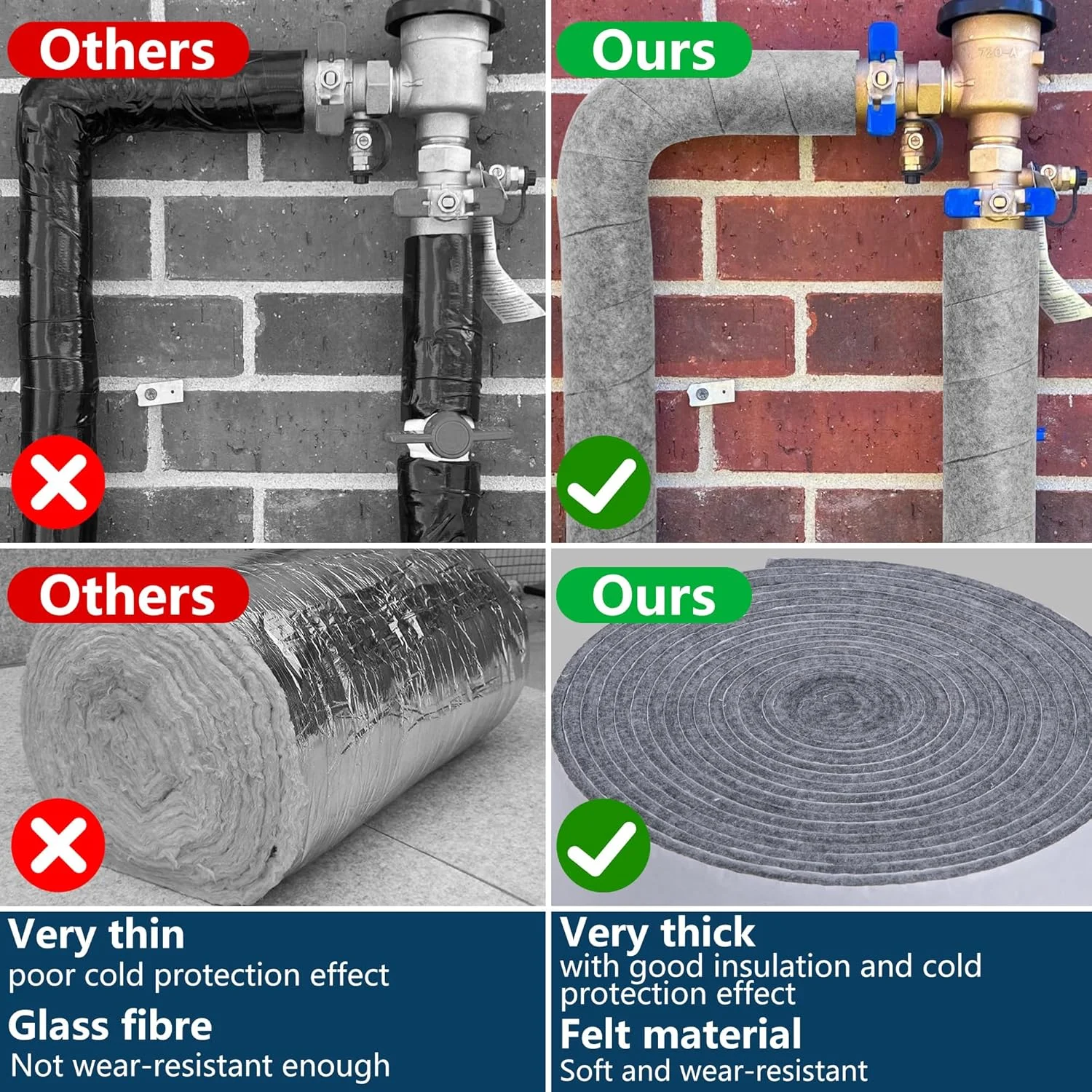 نوار عایق لوله 5 متری با ابعاد 6 سانتی متر در 5 متر - پوشش عایق نمدی چسبی برای لوله های آب سرد و گرم داخلی و خارجی، محافظت در برابر یخ زدگی زمستانه، کاهش اتلاف حرارت