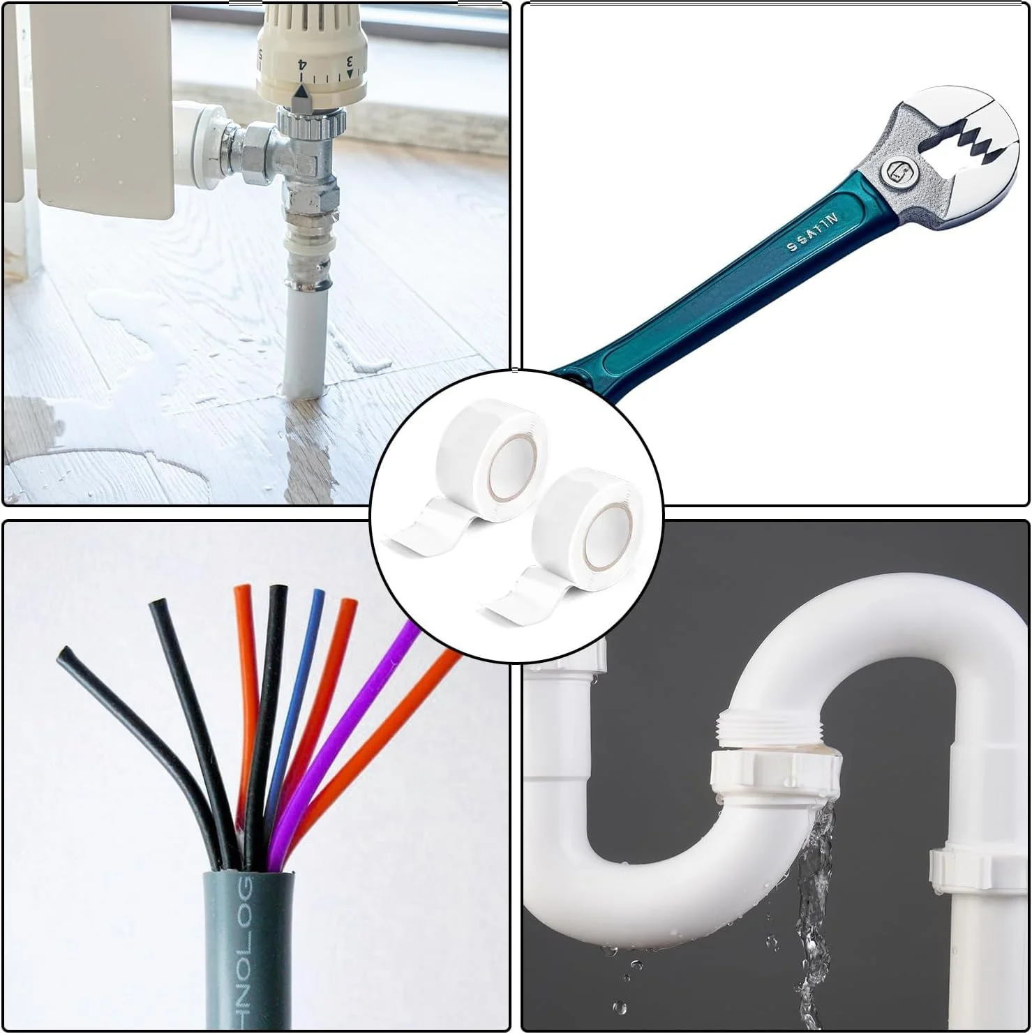 نوار سیلیکونی خود چسب SYOSI - 2 رول نوار ضد آب 2.5 سانتی متر در 3 متر، نوار آب بندی نشتی آب، نوار نجات، نوار تعمیر شلنگ لوله کشی، نوار لاستیکی برای عایق سیم پیچی کابل (سفید)