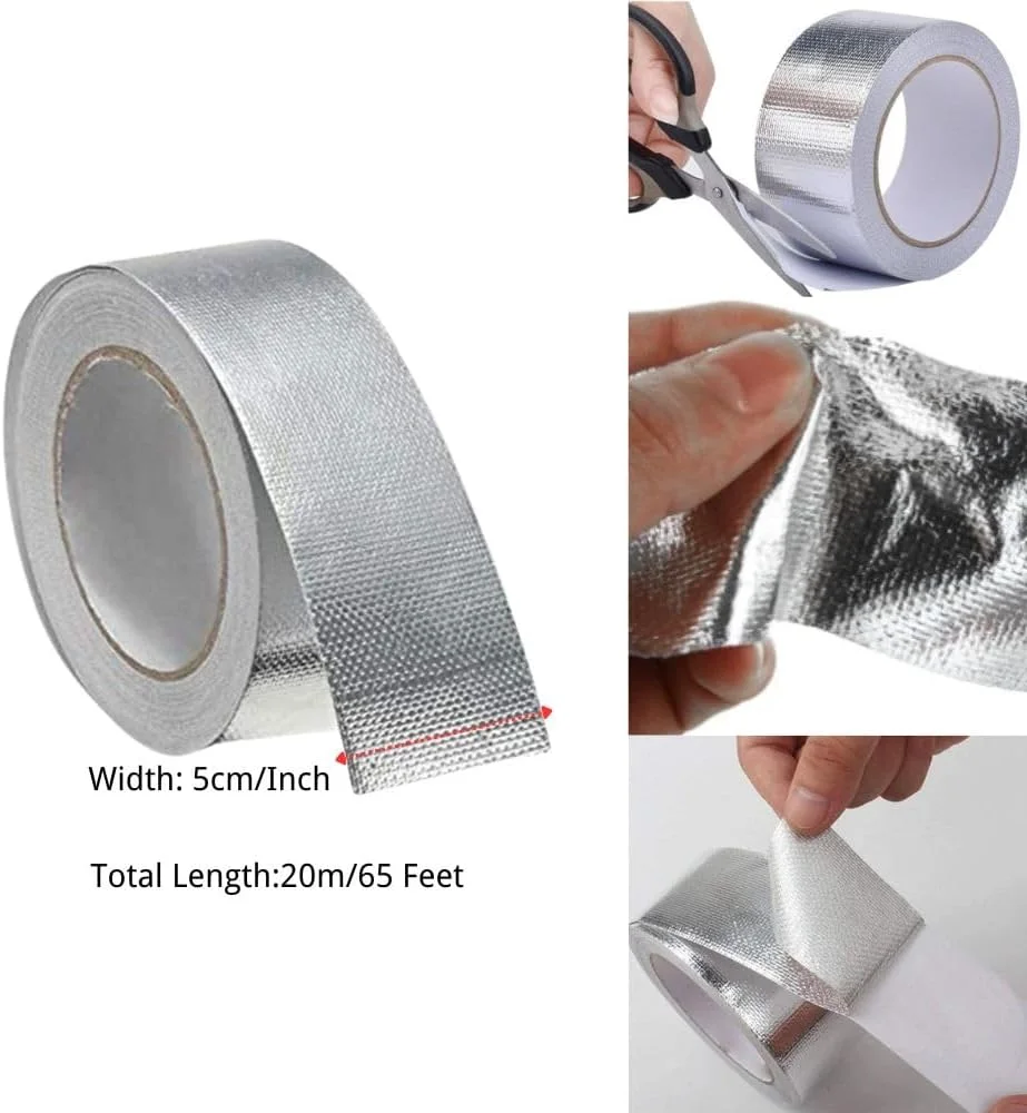 نوار فویل آلومینیومی SLMYCAO بسته 2 عددی، نوار چسب عایق لوله فویل فایبرگلاس برای درزگیری لوله های تهویه، دریچه های خشک کن، لوله های HVAC، 2 اینچ x 65 فوت