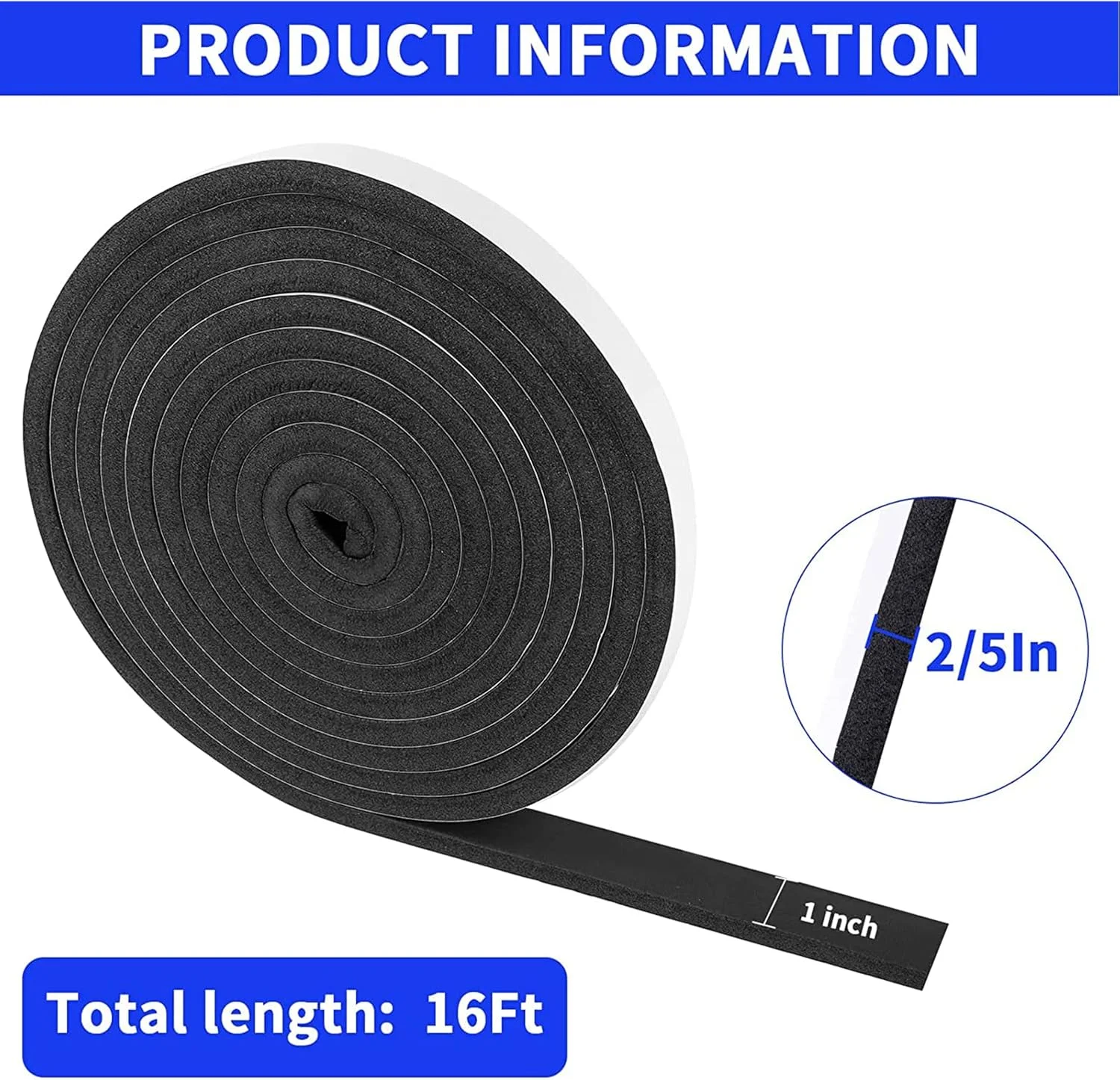 نوار فوم عایق درب و پنجره VYLORI، نوار فوم عایق، نوار فوم عایق خود چسب، درزگیر هوا برای درها و پنجره ها، عایق صدا برای درب (2.5 سانتی متر * 1 سانتی متر * 4.8 متر)