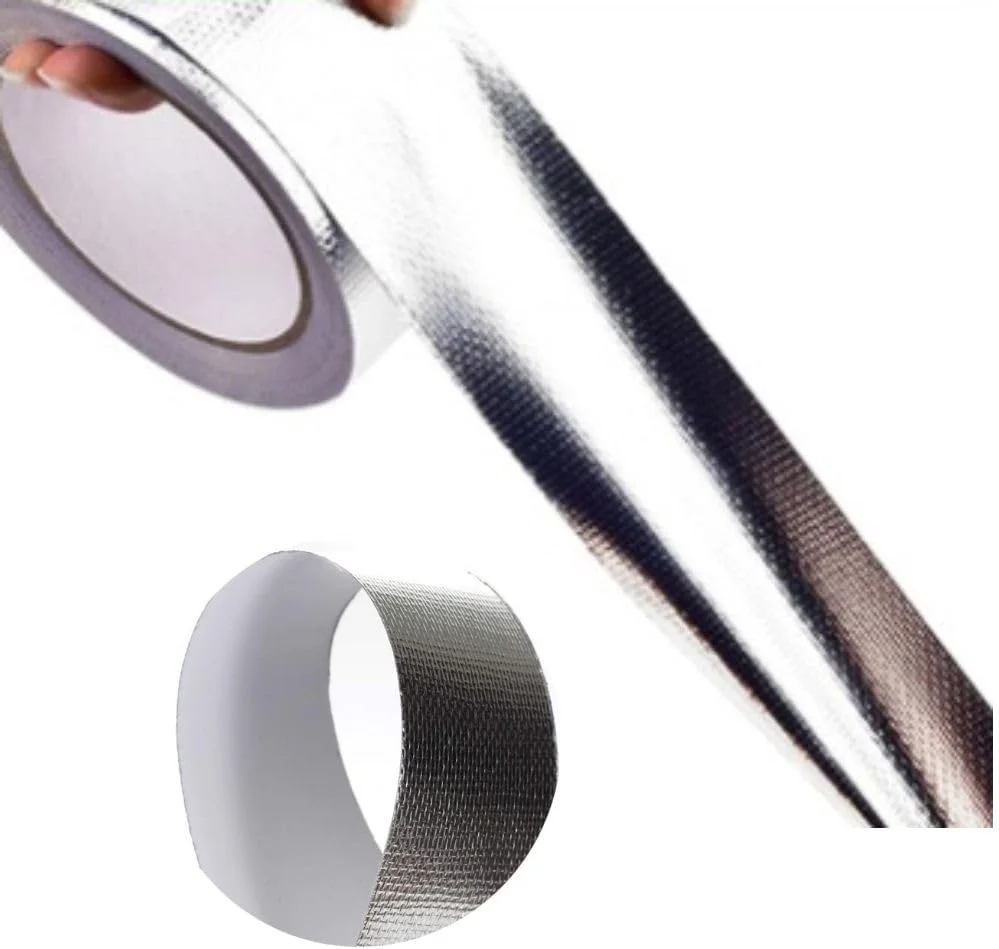 نوار فویل آلومینیومی SLMYCAO بسته 2 عددی، نوار چسب عایق لوله فویل فایبرگلاس برای درزگیری لوله های تهویه، دریچه های خشک کن، لوله های HVAC، 2 اینچ x 65 فوت