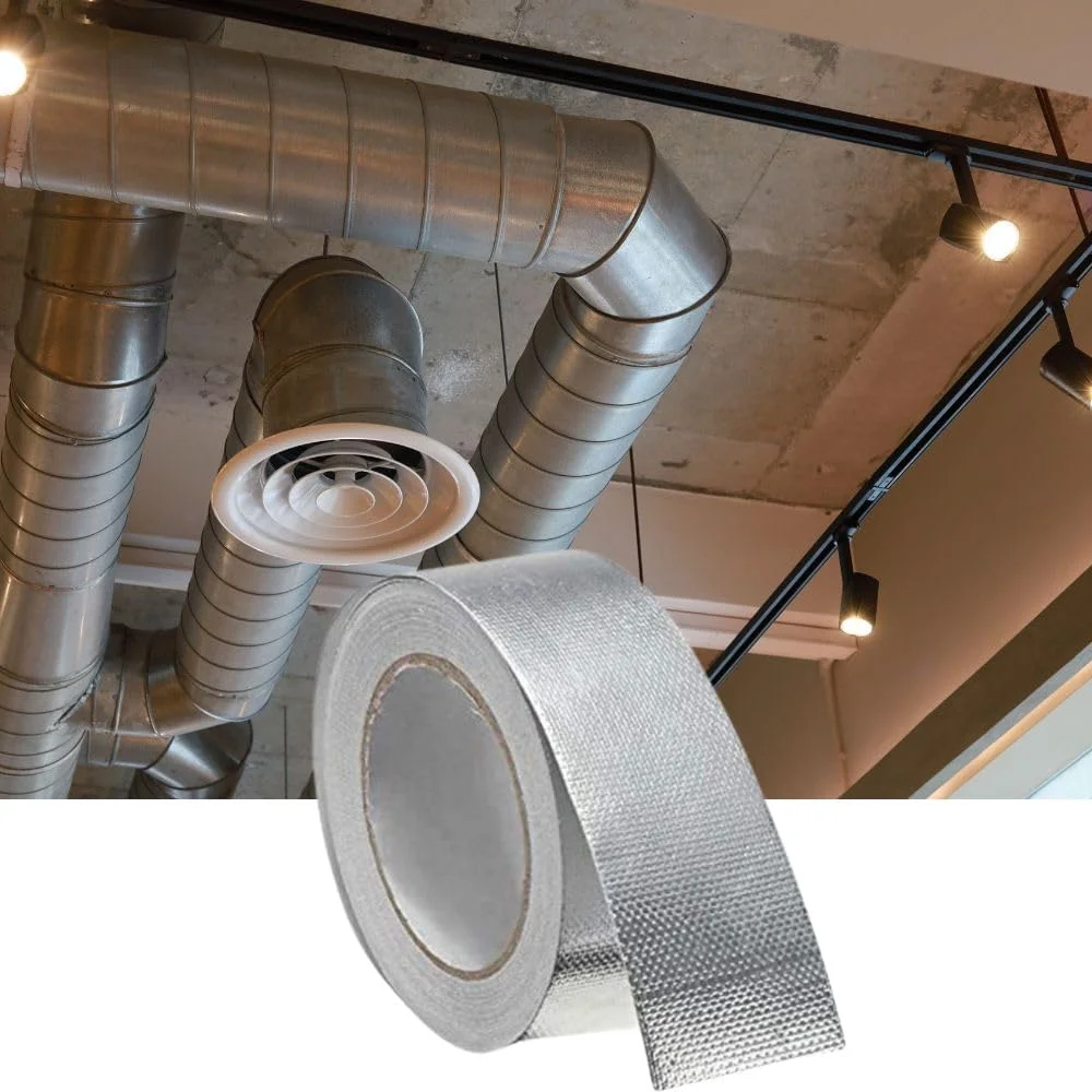 نوار فویل آلومینیومی SLMYCAO بسته 2 عددی، نوار چسب عایق لوله فویل فایبرگلاس برای درزگیری لوله های تهویه، دریچه های خشک کن، لوله های HVAC، 2 اینچ x 65 فوت