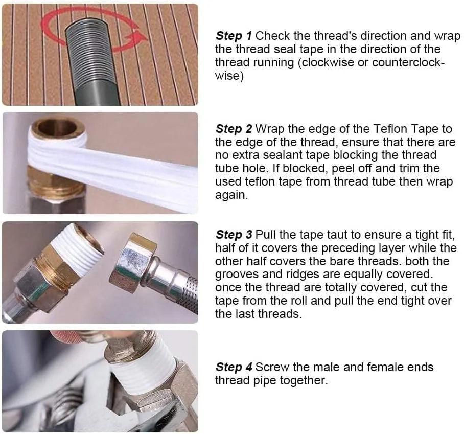 نوار تفلون SENXI، 4 عدد، نوار آب بندی رزوه، نوار PTFE برای لوله کشی، نوار درزگیر برای لوله های آب، 15mm*10m
