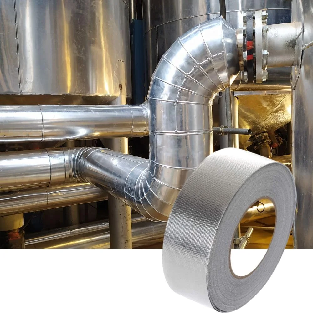 نوار فویل آلومینیومی SLMYCAO بسته 2 عددی، نوار چسب عایق لوله فویل فایبرگلاس برای درزگیری لوله های تهویه، دریچه های خشک کن، لوله های HVAC، 2 اینچ x 65 فوت