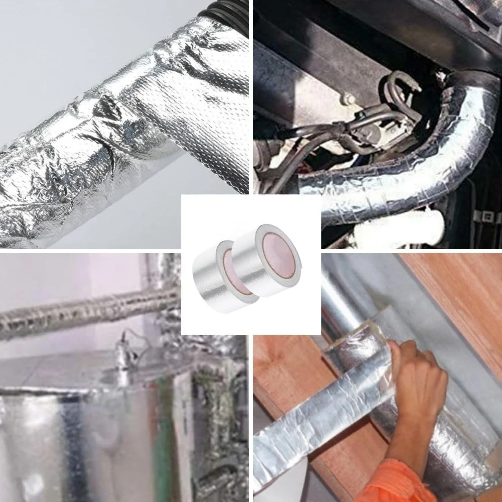 نوار فویل آلومینیومی SLMYCAO بسته 2 عددی، نوار چسب عایق لوله فویل فایبرگلاس برای درزگیری لوله های تهویه، دریچه های خشک کن، لوله های HVAC، 2 اینچ x 65 فوت