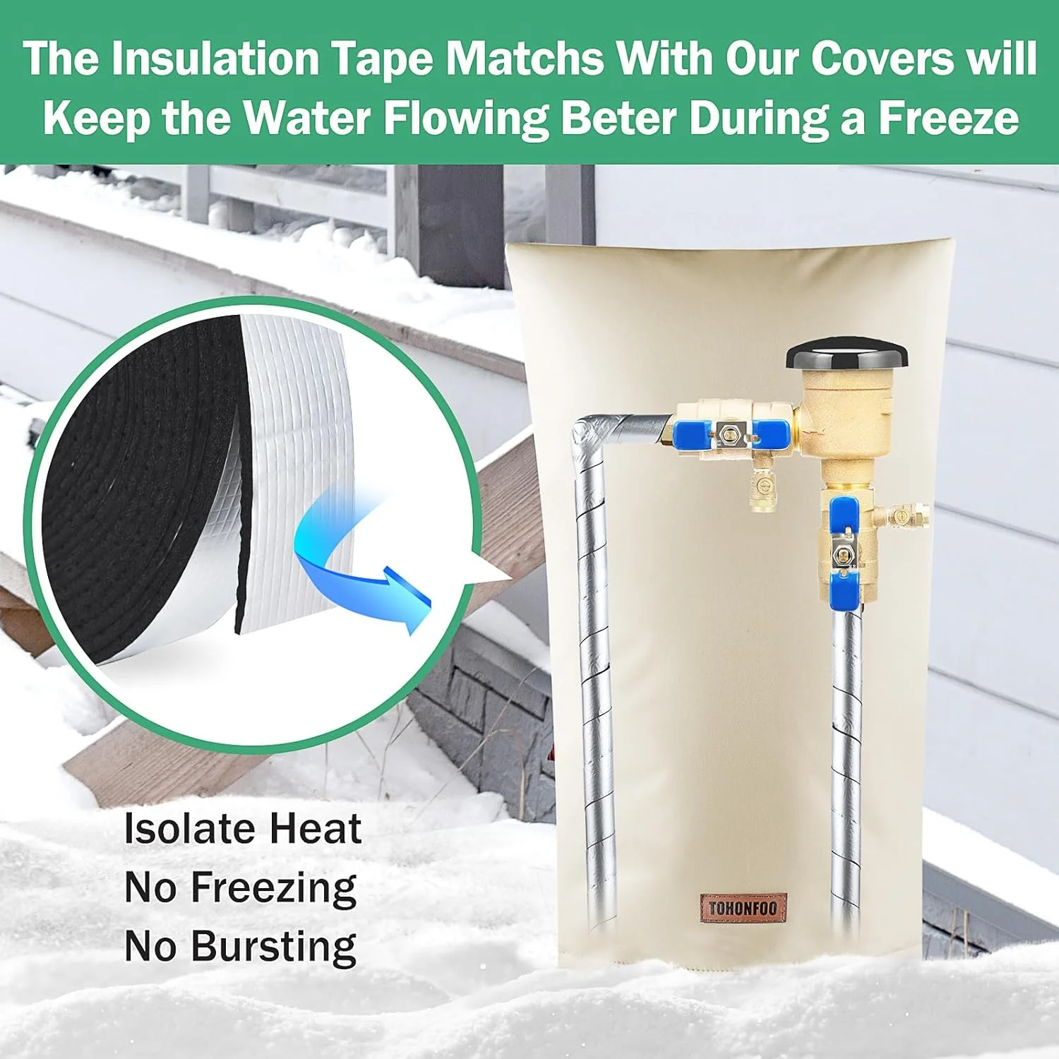 نوار عایق لوله TOHONFOO، 5 سانتی متر در 10 متر - نوار فوم عایق مقاوم در برابر آب و هوا - عایق لوله آب در فضای باز - نوار عایق برای لوله های آب - عایق پوشش لوله