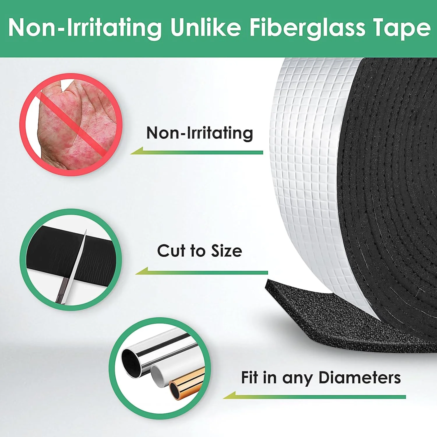 نوار عایق لوله TOHONFOO، 5 سانتی متر در 10 متر - نوار فوم عایق مقاوم در برابر آب و هوا - عایق لوله آب در فضای باز - نوار عایق برای لوله های آب - عایق پوشش لوله