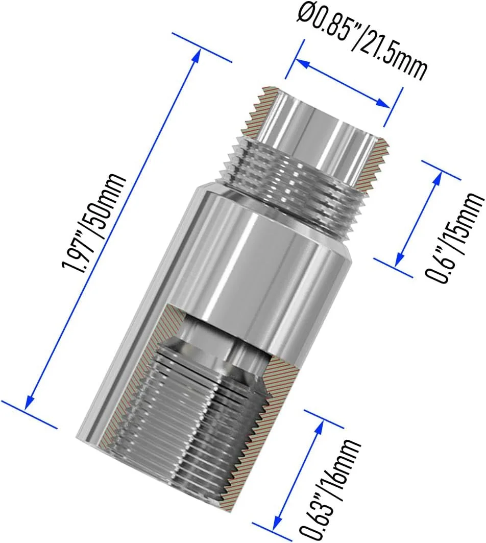 بازوی افزایش طول سردوش FOCMKEAS، استیل ضد زنگ، رزوه نر 3/4PT به رزوه ماده 3/4PT، طول 50 میلی‌متر، اتصال لوله ریخته‌گری، لوله افزایش طول، لوازم جانبی حمام