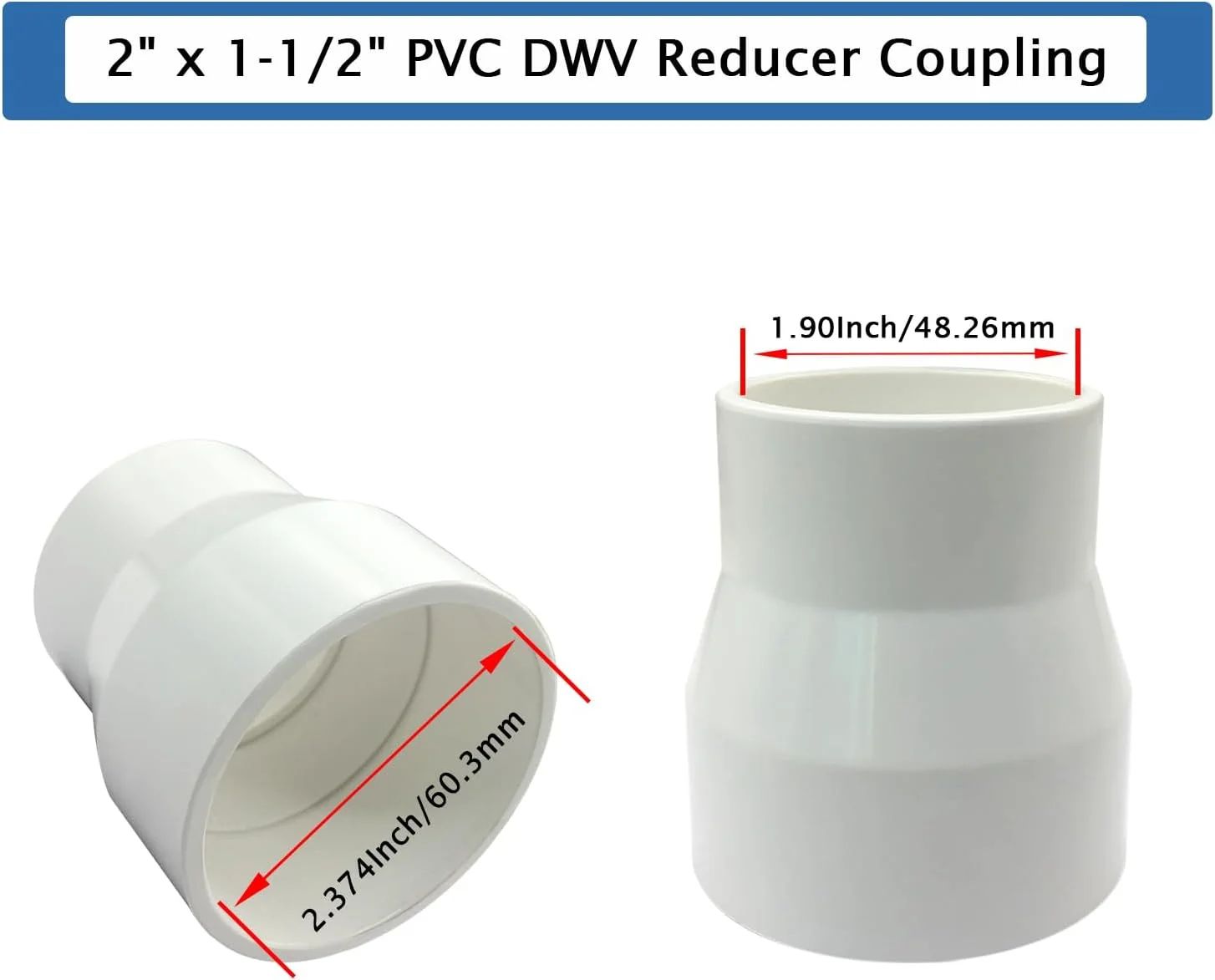 اتصال کاهنده PVC DWV فیتول، 3 عددی، 2 اینچ در 1-1/2 اینچ (مادگی × مادگی)، اتصالات لوله کاهنده لغزشی برنامه 40 برای لوله کشی فاضلاب خانگی