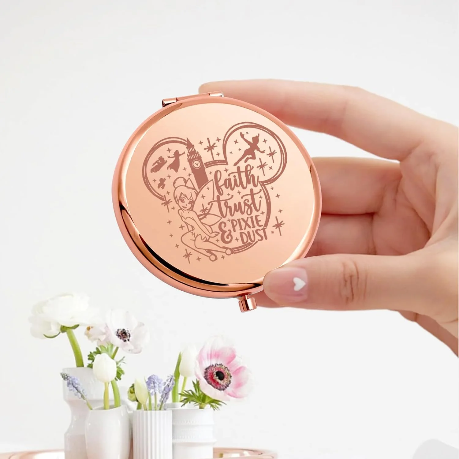 آینه جیبی پرنسس پری KEYCHIN، هدیه ای برای طرفداران افسانه ای پری، آینه جمع و جور گرد و غبار پیکسی (Pixie Dust-RG)