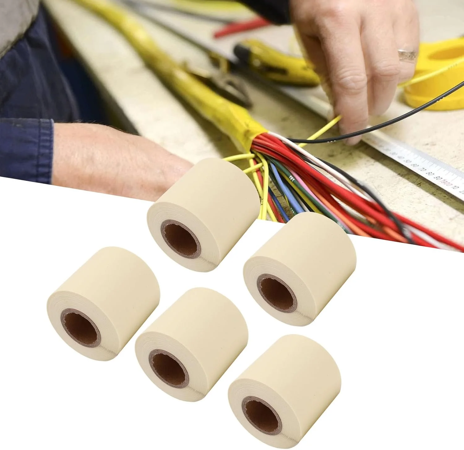 نوار عایق لوله کولر گازی Eujgoov بسته 5 عددی PVC 6 سانتی متری برای لوله های تهویه مطبوع اتصالات قطعات الکترونیکی