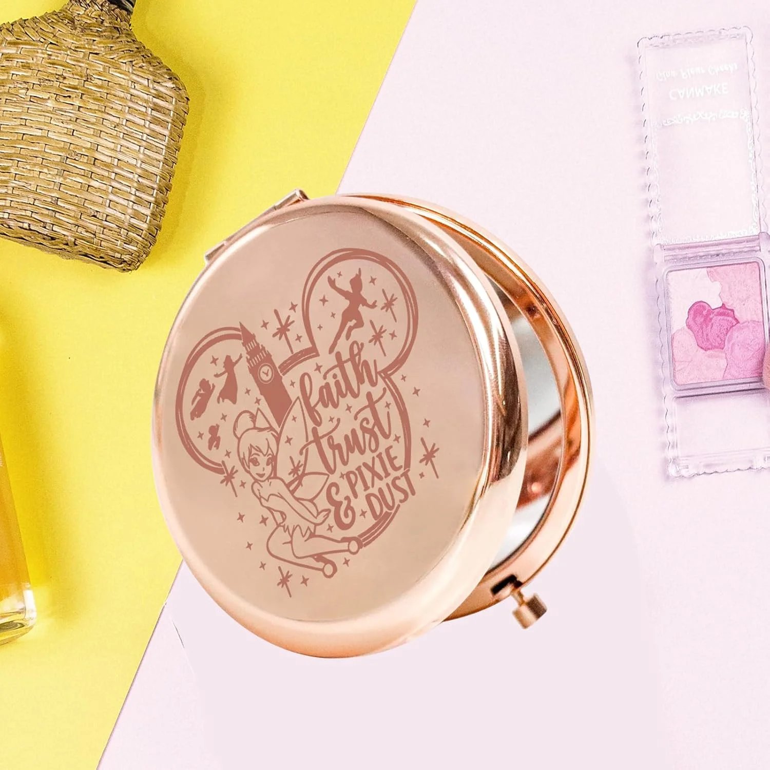 آینه جیبی پرنسس پری KEYCHIN، هدیه ای برای طرفداران افسانه ای پری، آینه جمع و جور گرد و غبار پیکسی (Pixie Dust-RG)