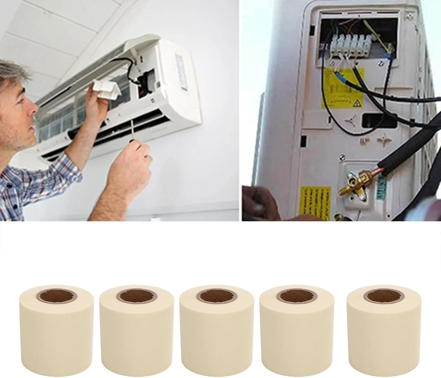 نوار عایق لوله کولر گازی Eujgoov بسته 5 عددی PVC 6 سانتی متری برای لوله های تهویه مطبوع اتصالات قطعات الکترونیکی