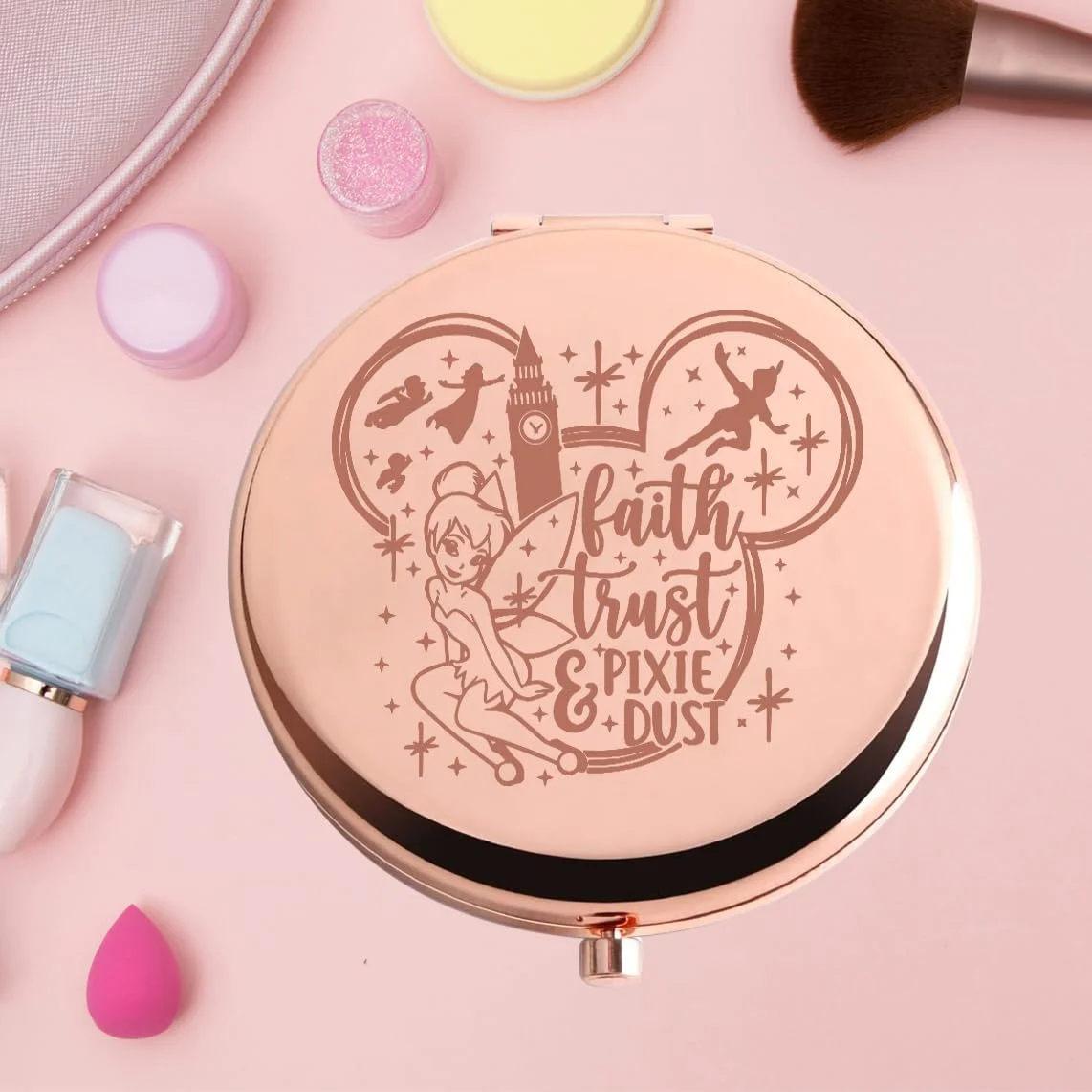 آینه جیبی پرنسس پری KEYCHIN، هدیه ای برای طرفداران افسانه ای پری، آینه جمع و جور گرد و غبار پیکسی (Pixie Dust-RG)