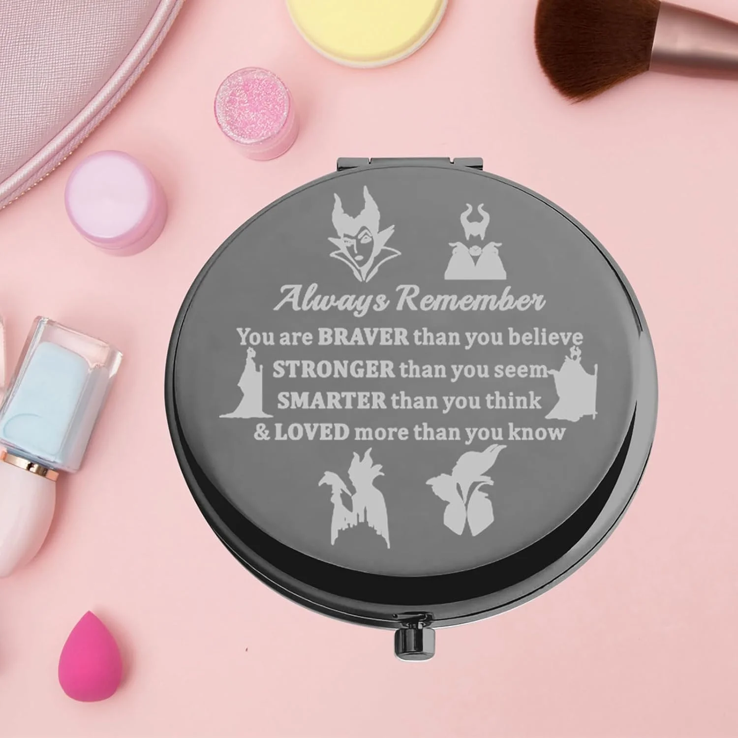 آینه جیبی ملکه شیطانی KEYCHIN، هدیه ای برای طرفداران فیلم های شرور. تو شجاع تر، قوی تر و باهوش تر از آن چیزی هستی که فکر می کنی. آینه جمع و جور برای زنان، دختران و نوجوانان (شرور همیشه - BL)