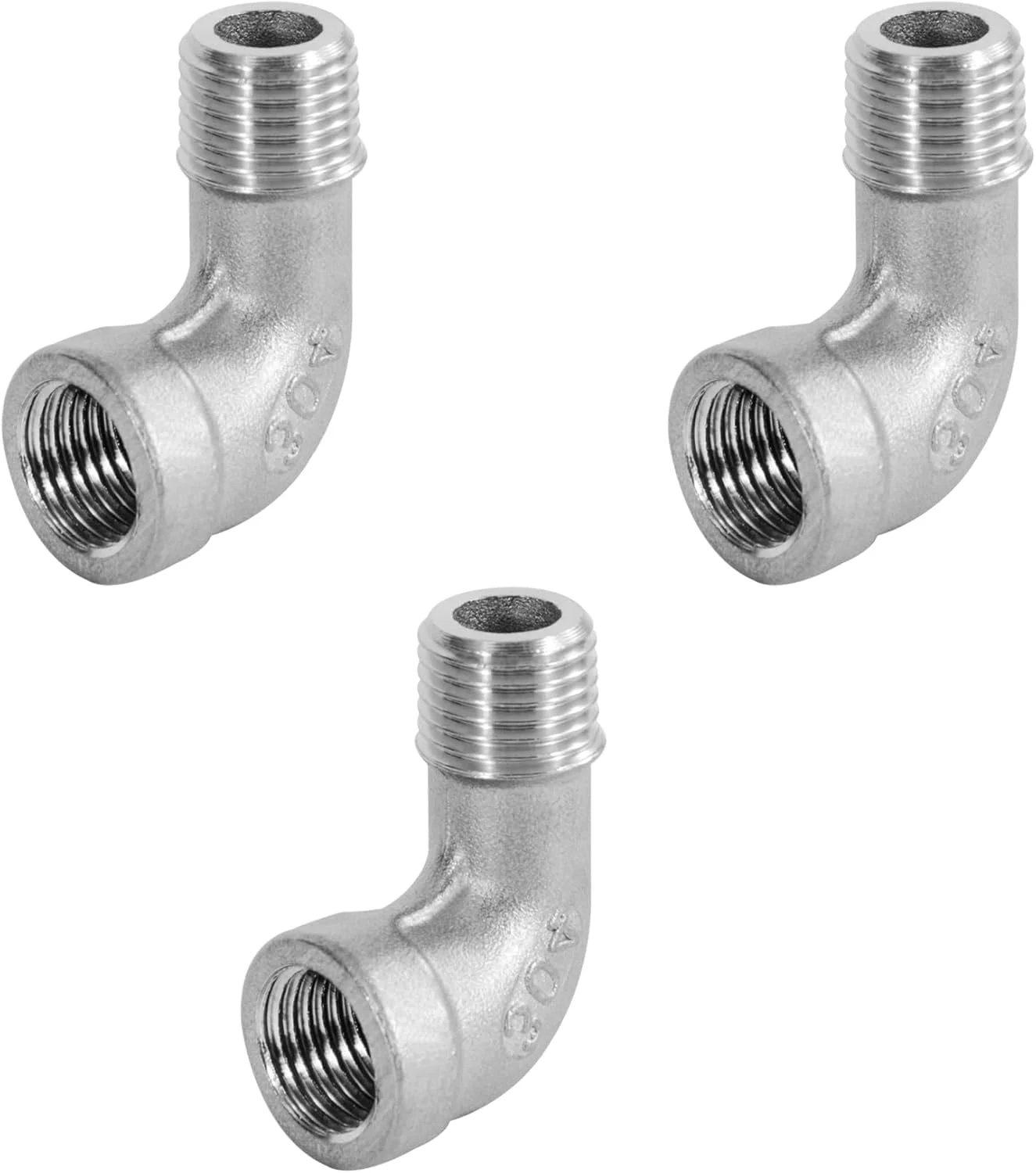 اتصالات زانویی استیل ضد زنگ 304، سه عدد، 1/4 اینچ نر به 1/4 اینچ ماده، اتصالات لوله رزوه ای، زانویی 90 درجه برای اتصال و تبدیل آب