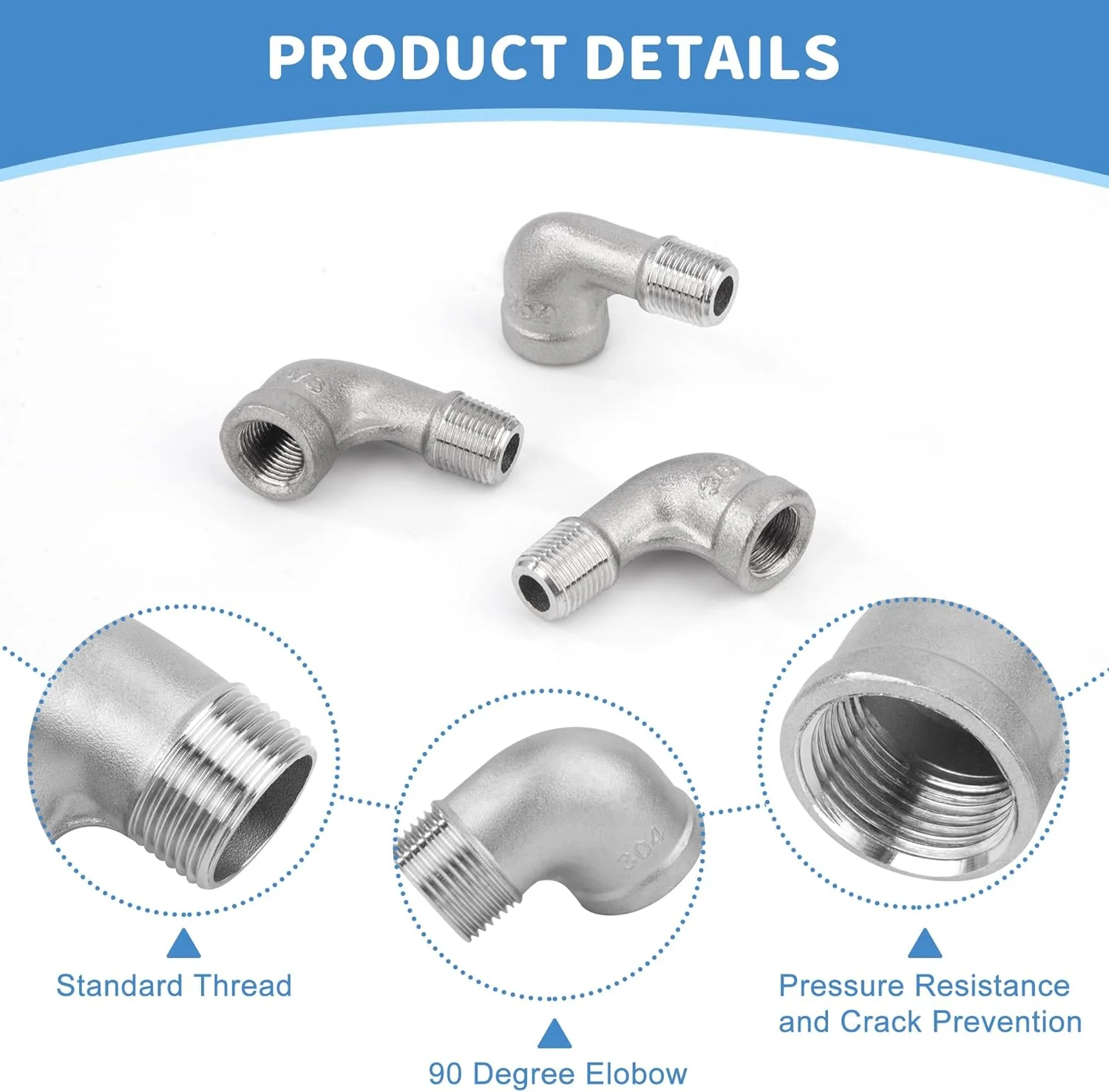 اتصالات زانویی استیل ضد زنگ 304، سه عدد، 1/4 اینچ نر به 1/4 اینچ ماده، اتصالات لوله رزوه ای، زانویی 90 درجه برای اتصال و تبدیل آب اتصالات زانویی استیل ضد زنگ 304، سه عدد، 1/4 اینچ نر به 1/4 اینچ ماده، اتصالات لوله رزوه ای، زانویی 90 درجه برای اتصال و تبدیل آب