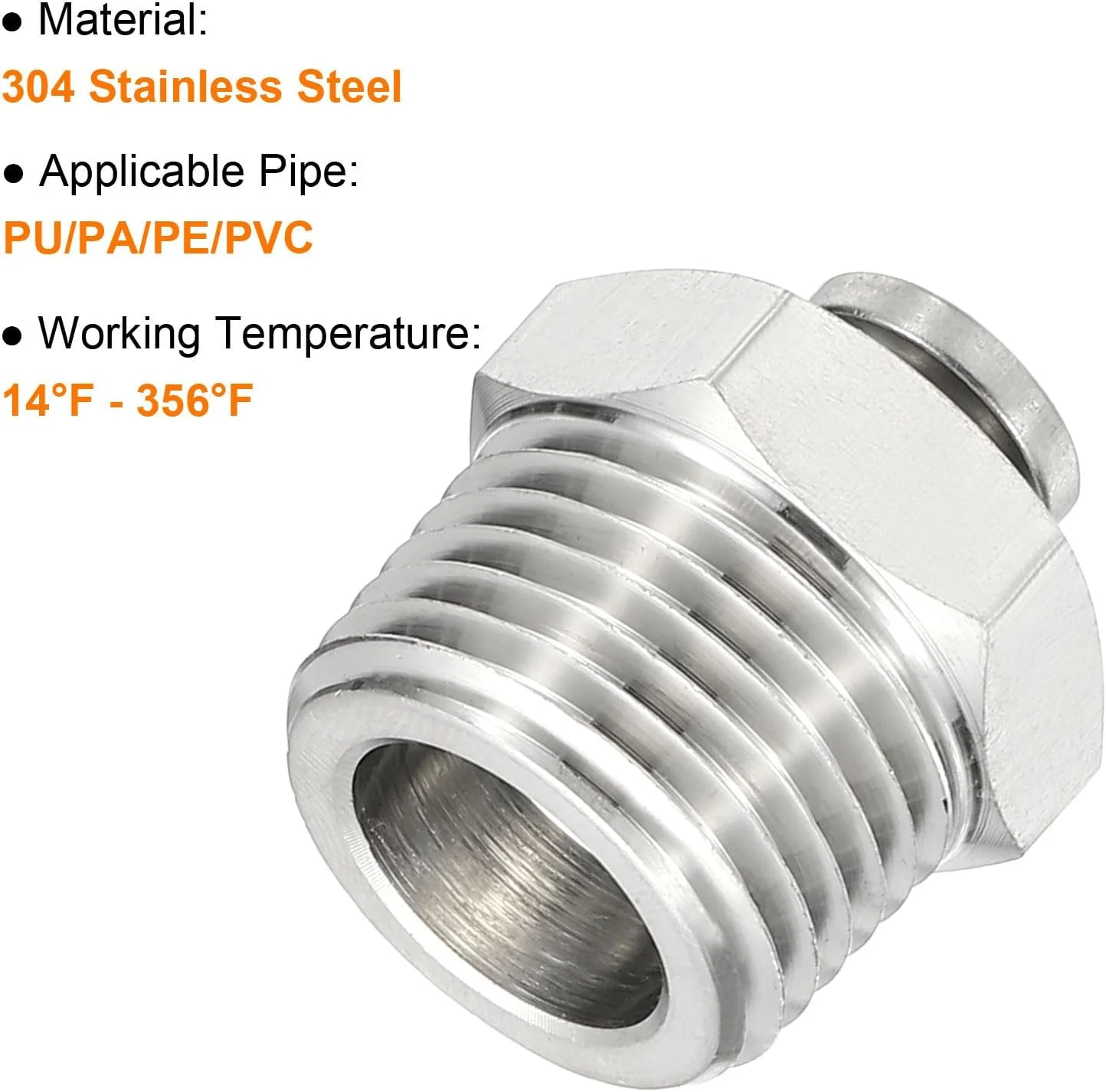 اتصالات فشاری، 2 عدد استیل ضد زنگ 304، اتصال مستقیم نر PC، لوله 1/4 اینچ OD x رزوه 1/2 اینچ NPT، اتصالات قفل فشاری پنوماتیک