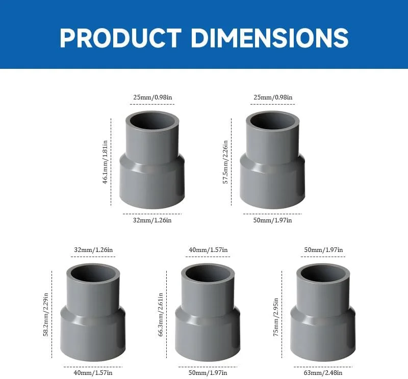 اتصال مستقیم لوله PVC، آداپتور اتصال لوله سوکت برای ساخت لوازم آب باغ در فضای باز (خاکستری) - بسته 2 عددی