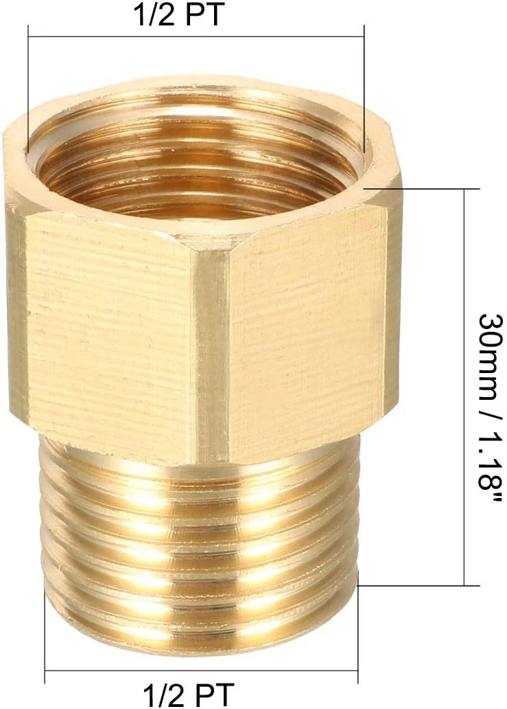 اتصال لوله برنجی با رزوه، تبدیل نر 1/2 اینچ PT به مادگی 1/2 اینچ PT
