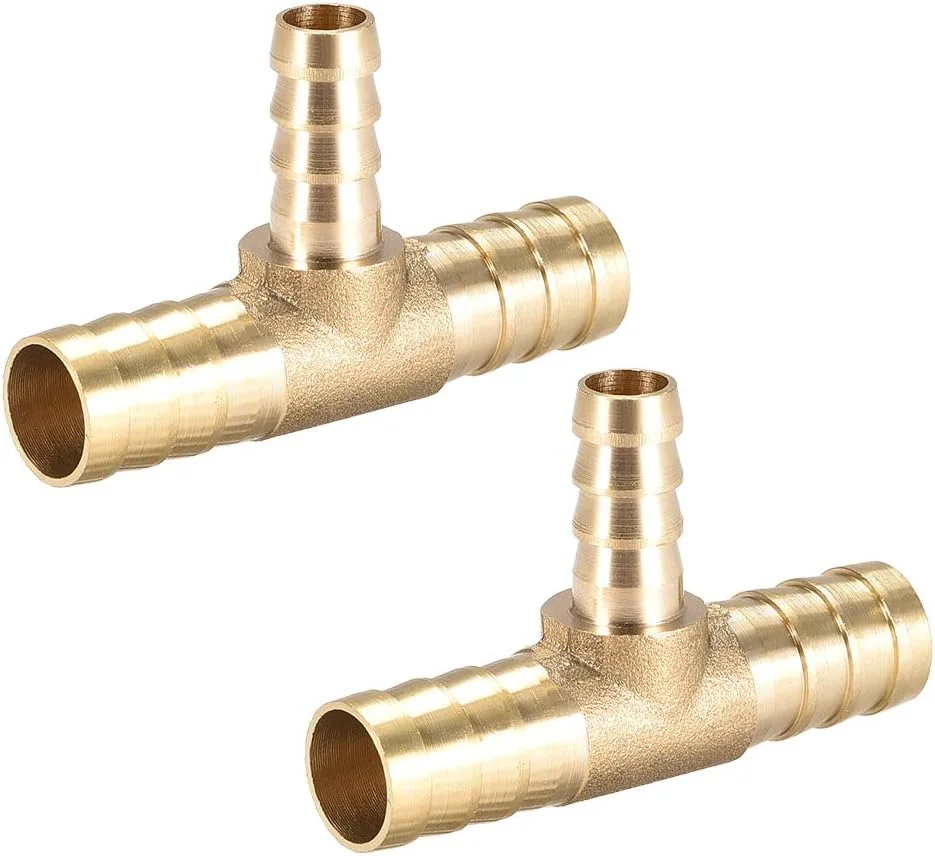 اتصال سه راهی شیلنگ برنجی کاهنده سایز، مناسب برای شیلنگ با قطر داخلی 12mm x 8mm x 12mm، بسته 2 عددی