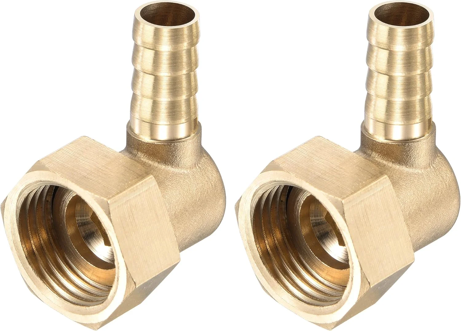 اتصال زانویی شیلنگ برنجی sourcing map، خاردار 10 میلی متر x اتصال لوله مهره چرخشی مادگی G1/2 برای آب، سوخت، هوا، بسته 2 عددی