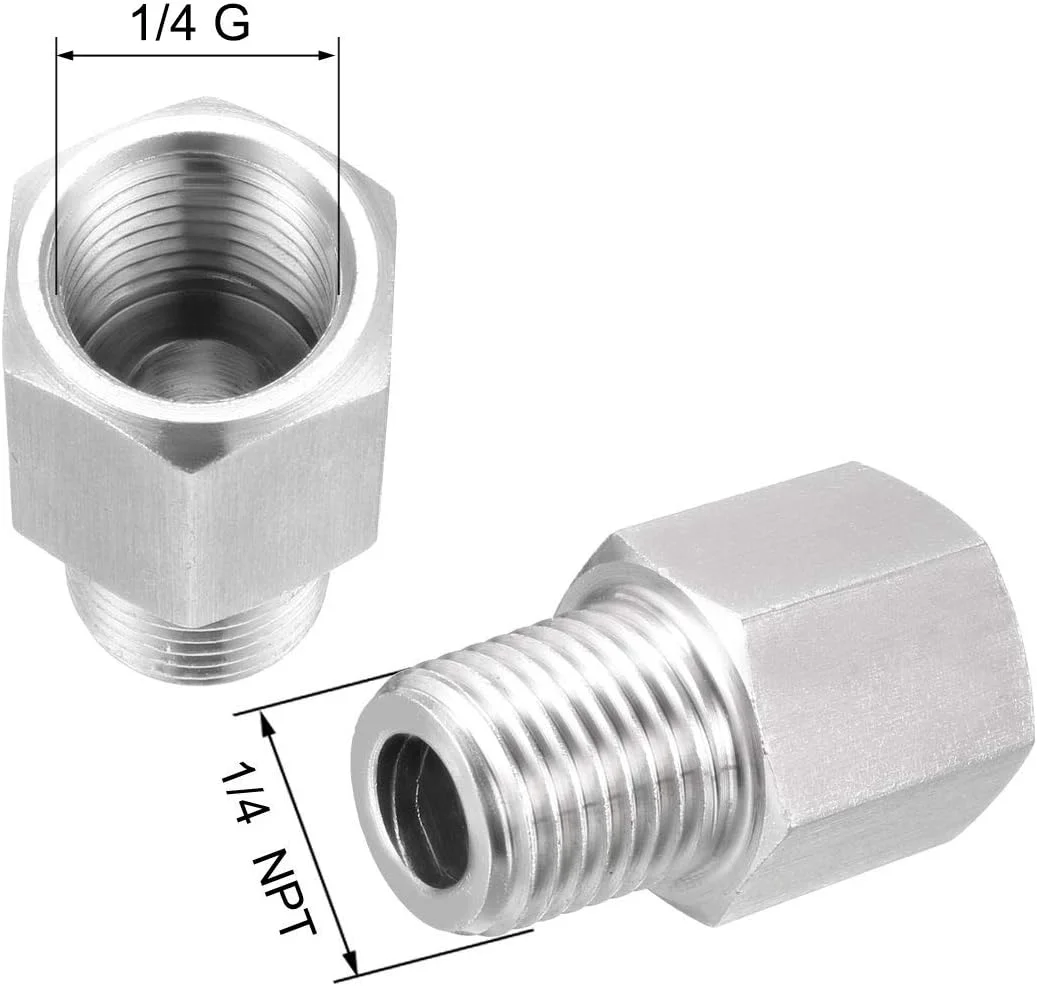 اتصال تبدیل لوله سورسینگ مپ، نر 1/4 NPT به ماده 1/4 G، استیل ضد زنگ برای گیج فشار آب، روغن و هوا