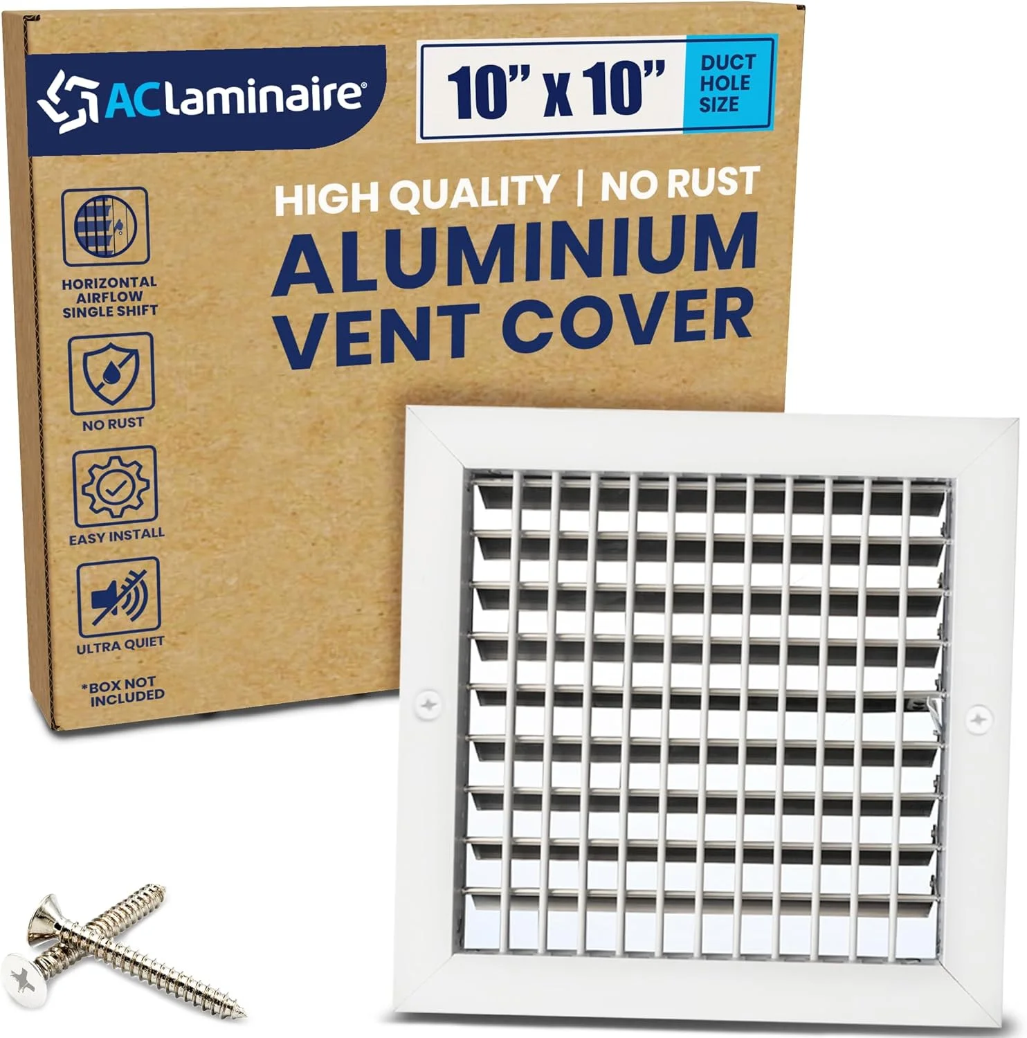 دریچه هوا آلومینیومی تک پره قابل تنظیم با دمپر چند شاتره، سایز 10" x 10" (اندازه بیرونی 11.6" x 11.6") - جریان هوای بالا - پوشش دریچه دیواری HVAC