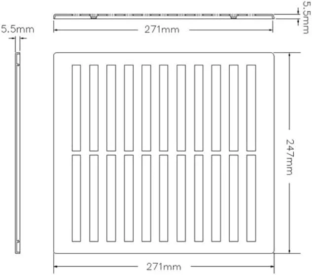 دریچه هواکش پلاستیکی مستطیلی توری دار، منطبق با استاندارد BS 5250 - 247mm × 271mm