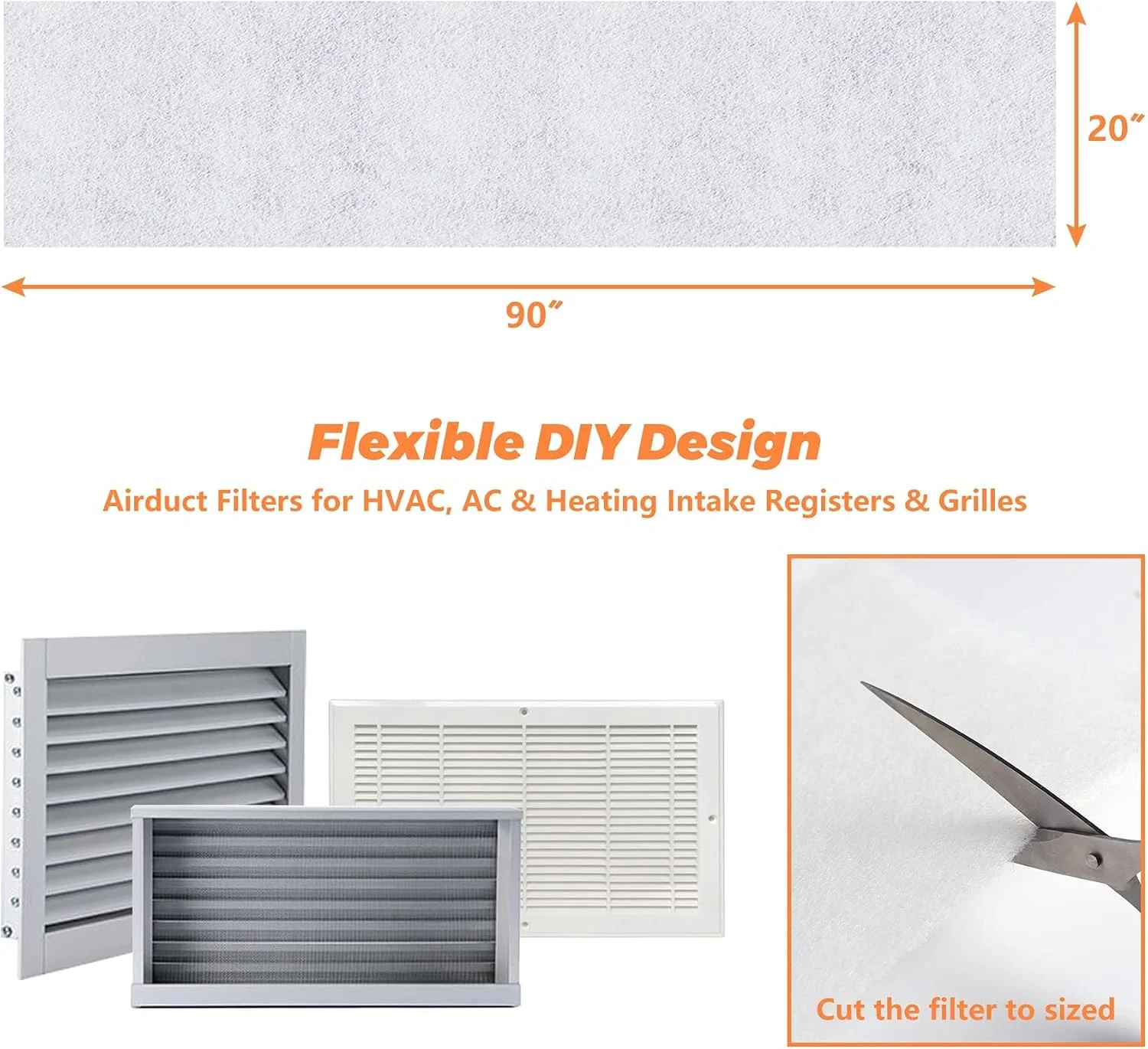 کیت فیلتر دریچه هوا AieSHOP، فیلتر دریچه هوا 20" x 90" برای خانه، فیلتر دریچه هوا برای HVAC، ورودی و توری های AC و گرمایش برای کاهش گرد و غبار، دود، گرده