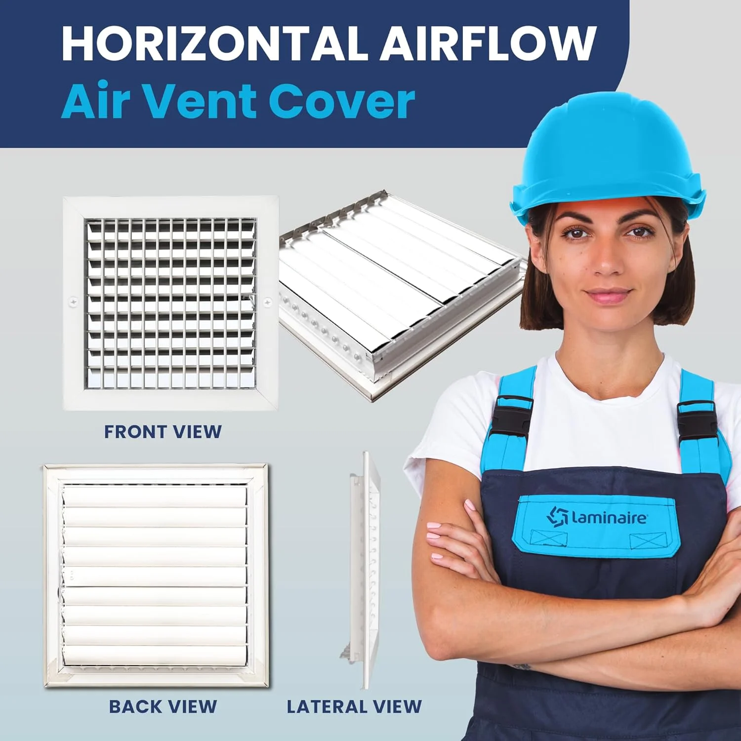 دریچه هوا آلومینیومی تک پره قابل تنظیم با دمپر چند شاتره، سایز 10" x 10" (اندازه بیرونی 11.6" x 11.6") - جریان هوای بالا - پوشش دریچه دیواری HVAC