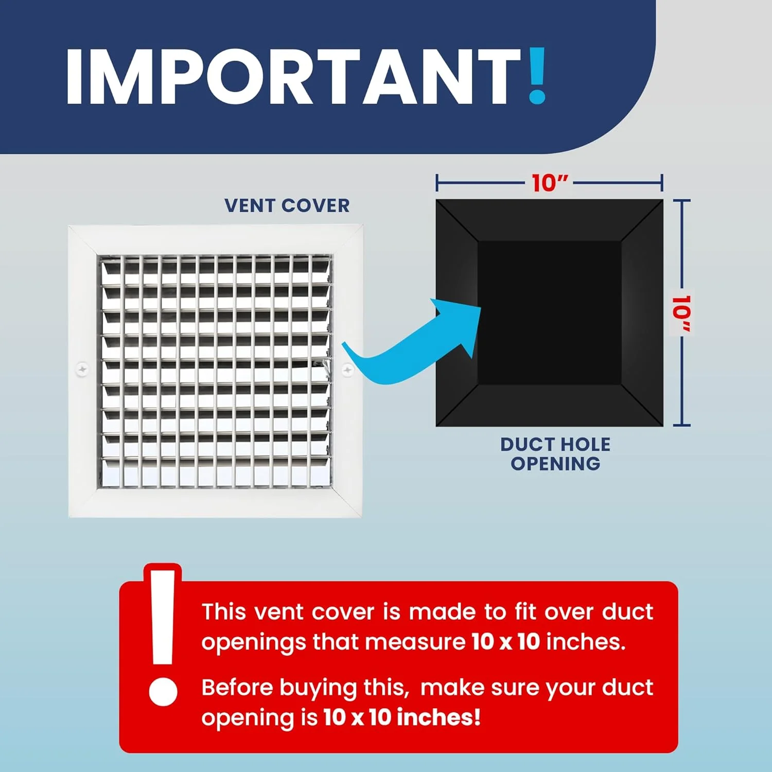 دریچه هوا آلومینیومی تک پره قابل تنظیم با دمپر چند شاتره، سایز 10" x 10" (اندازه بیرونی 11.6" x 11.6") - جریان هوای بالا - پوشش دریچه دیواری HVAC