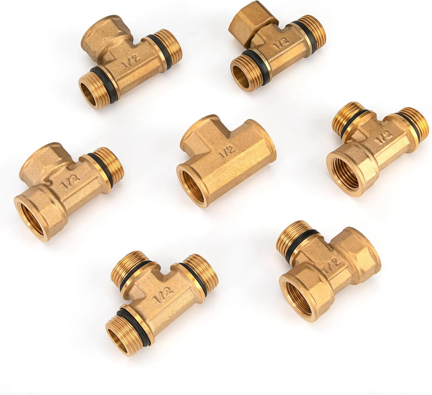 اتصال سه راهی برنجی، 2 عدد، رزوه مادگی 1/2 اینچ x رزوه نری x رزوه مادگی، اتصالات رزوه ای 90 درجه با لاستیک، اتصالات لوله برنجی فلزی برای آب، هوا، بهداشتی، آب آشامیدنی