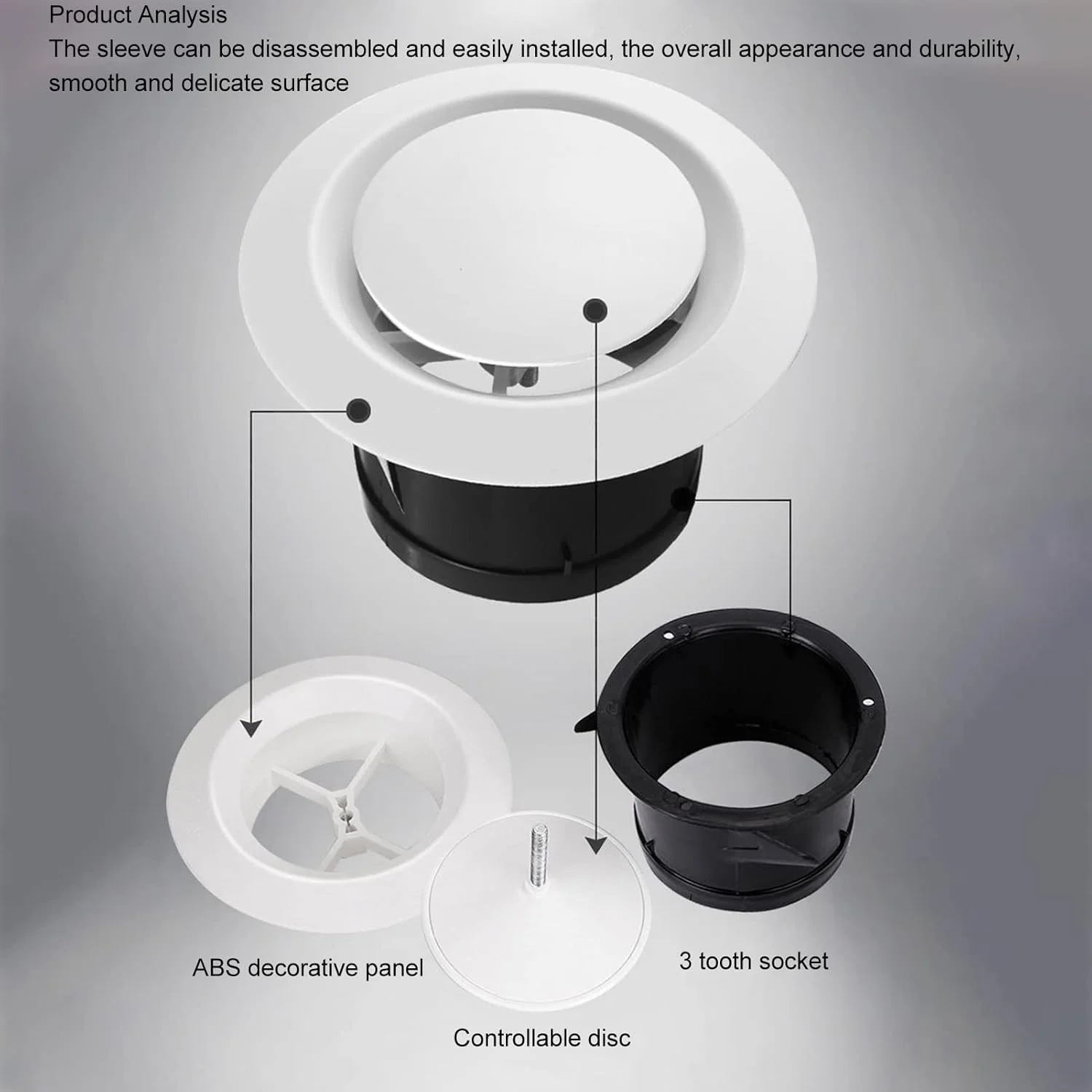 دریچه های هوا قابل تنظیم، دریچه های خروجی ABS برای دیوار و سقف، دریچه های هوای گرد برای زیر سقف، پوشش دیوار و سقف برای حمام و کتابخانه (6 اینچ)