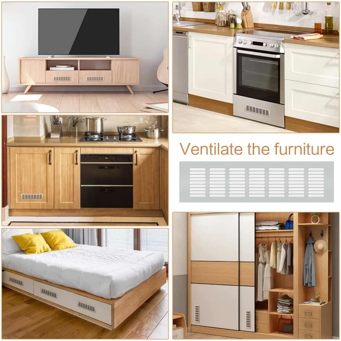 4 عدد دریچه هوا 80mmx300mm، پوشش دریچه هوا از جنس آلیاژ آلومینیوم، دریچه تهویه مستطیلی برای کمد لباس، جاکفشی، کابینت و سینک 4 عدد دریچه هوا 80mmx300mm، پوشش دریچه هوا از جنس آلیاژ آلومینیوم، دریچه تهویه مستطیلی برای کمد لباس، جاکفشی، کابینت و سینک