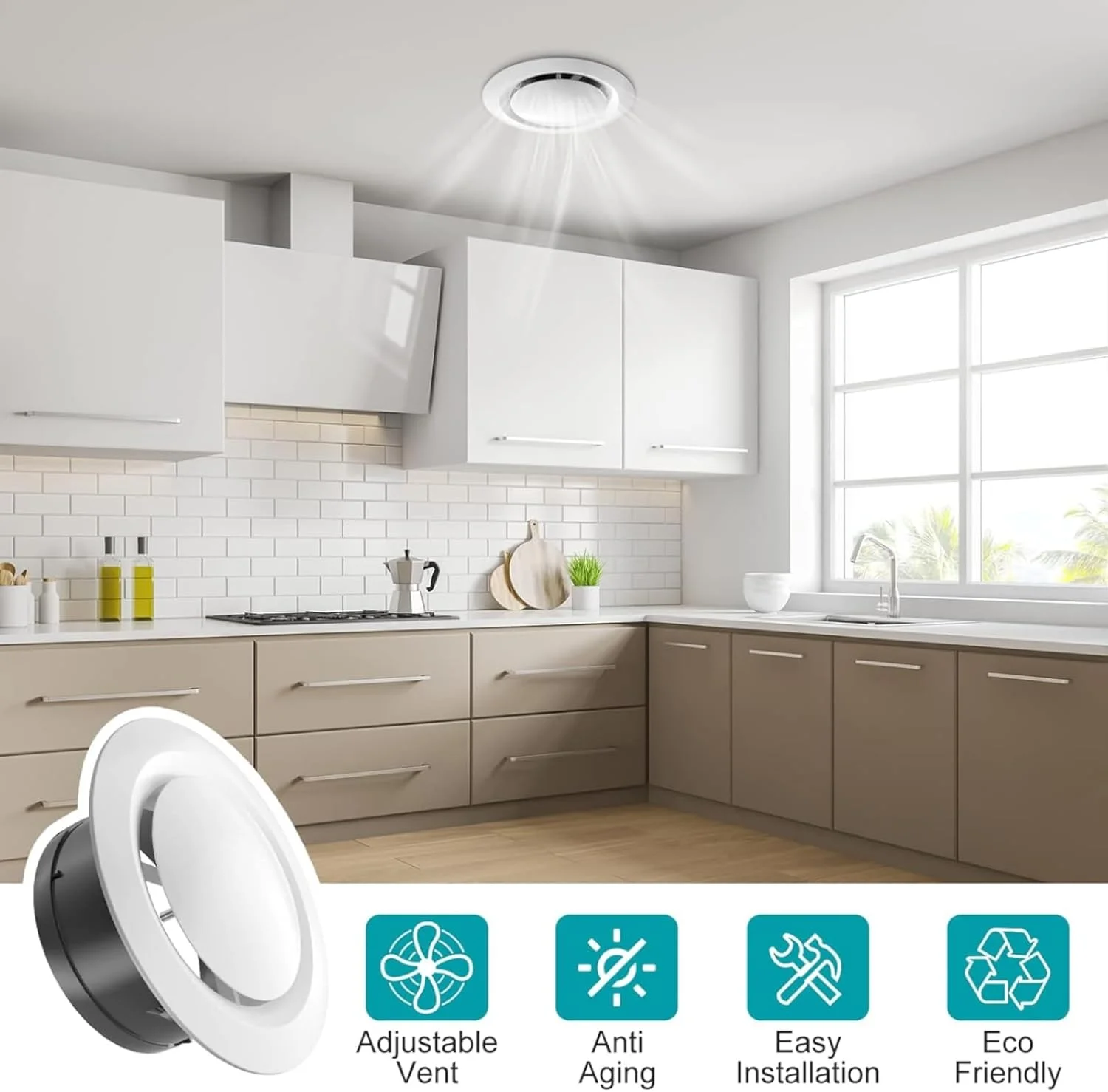 دریچه های هوا قابل تنظیم، دریچه های خروجی ABS برای دیوار و سقف، دریچه های هوای گرد برای زیر سقف، پوشش دیوار و سقف برای حمام و کتابخانه (6 اینچ)