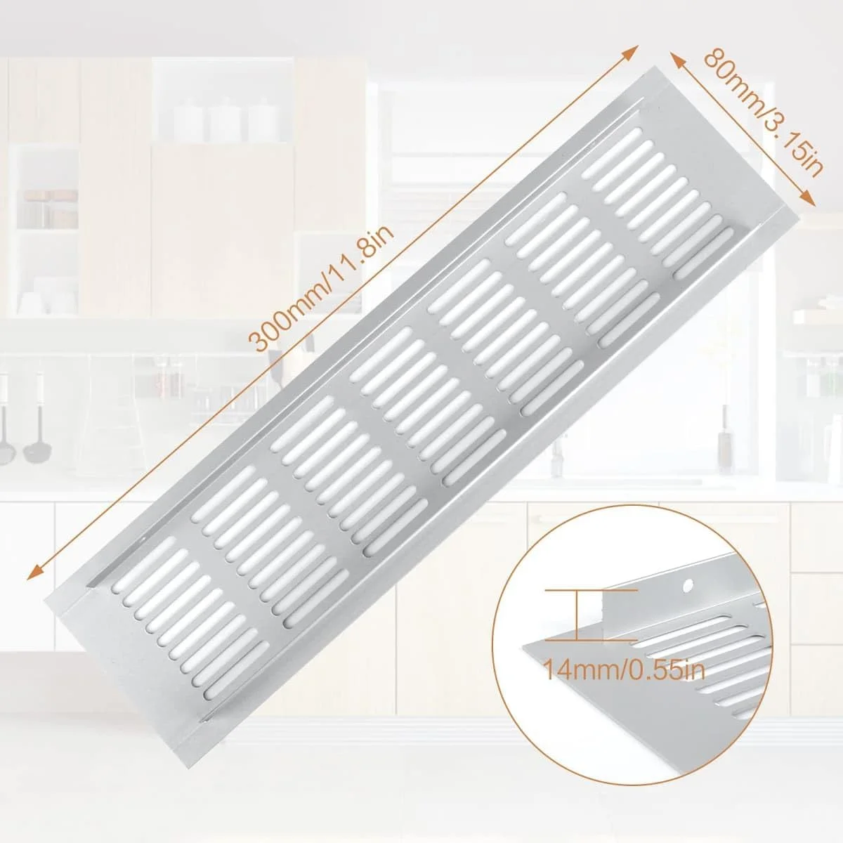 4 عدد دریچه هوا 80mmx300mm، پوشش دریچه هوا از جنس آلیاژ آلومینیوم، دریچه تهویه مستطیلی برای کمد لباس، جاکفشی، کابینت و سینک 4 عدد دریچه هوا 80mmx300mm، پوشش دریچه هوا از جنس آلیاژ آلومینیوم، دریچه تهویه مستطیلی برای کمد لباس، جاکفشی، کابینت و سینک