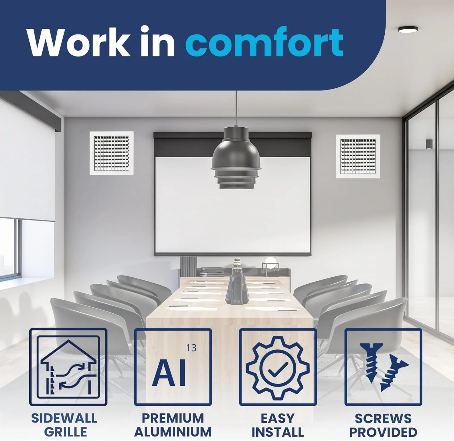 دریچه هوا آلومینیومی تک پره قابل تنظیم با دمپر چند شاتره، سایز 10" x 10" (اندازه بیرونی 11.6" x 11.6") - جریان هوای بالا - پوشش دریچه دیواری HVAC