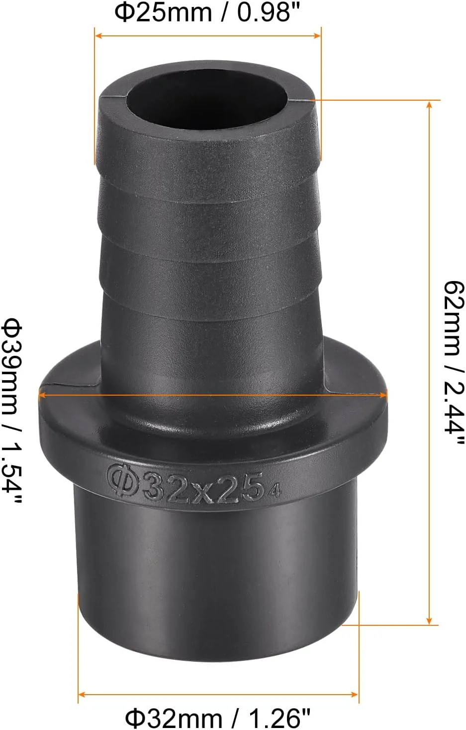 اتصال لوله پی وی سی sourcing map، خاردار 25 میلی متر به شیر صاف 32 میلی متر، اتصال سریع شلنگ آداپتور لوله، بسته 3 عددی، مشکی