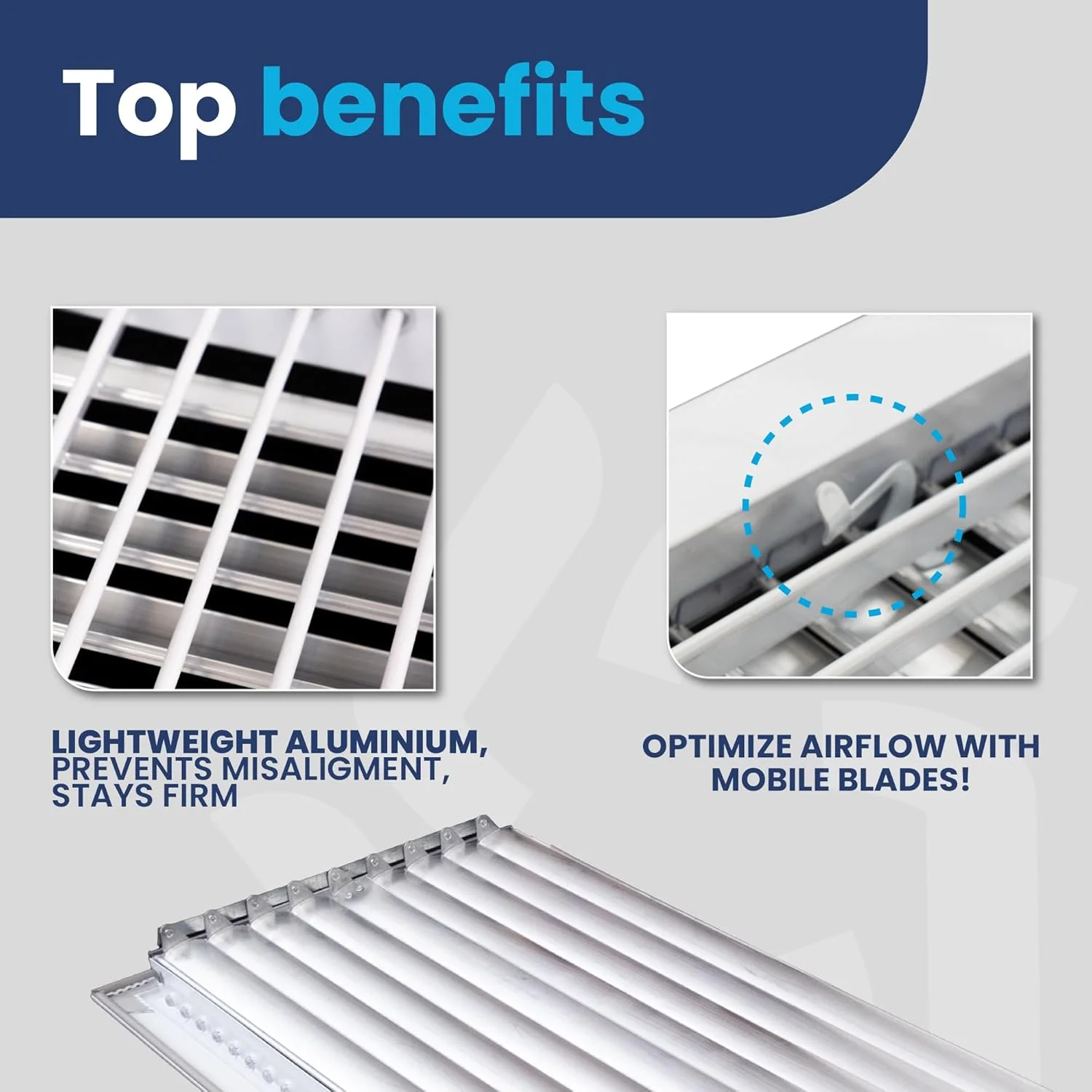 دریچه هوا آلومینیومی تک پره قابل تنظیم با دمپر چند شاتره، سایز 10" x 10" (اندازه بیرونی 11.6" x 11.6") - جریان هوای بالا - پوشش دریچه دیواری HVAC