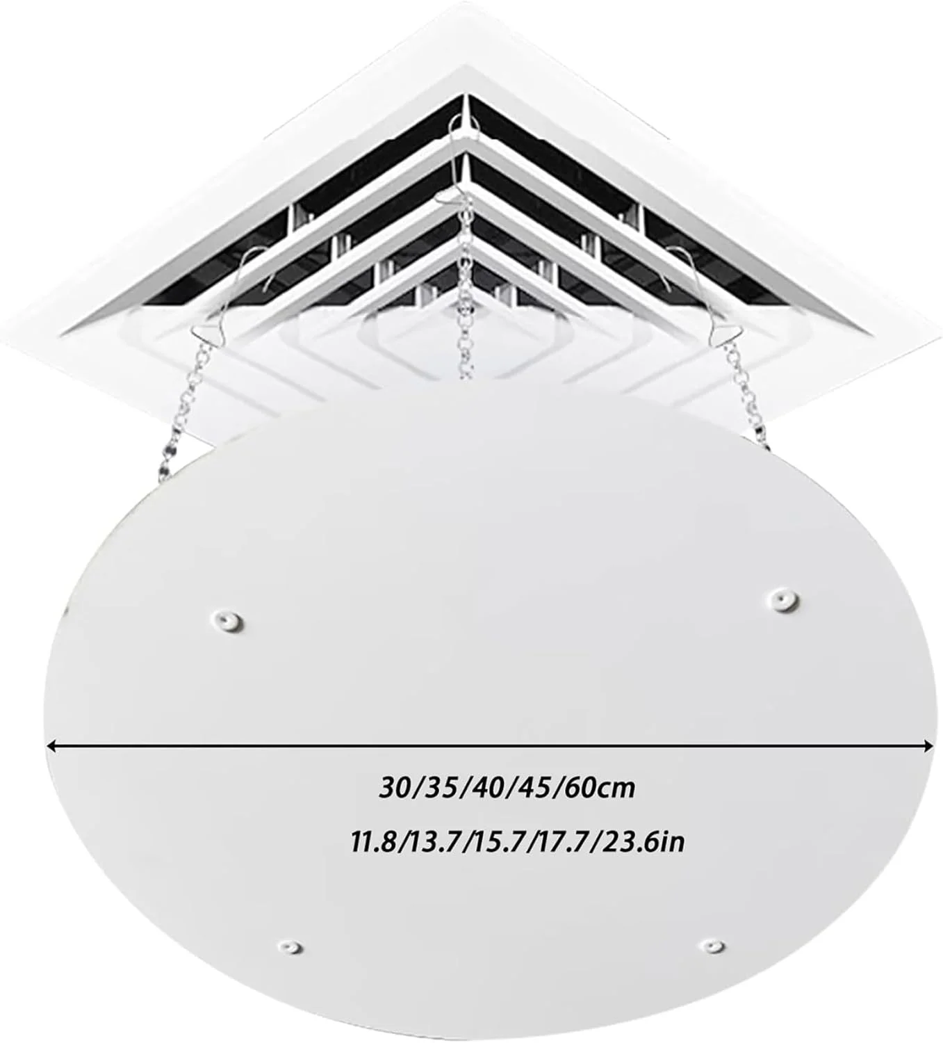 منحرف کننده دریچه تهویه مطبوع قابل تنظیم، هدایت کننده باد کولر گازی سقفی گرد ضد وزش، پوشش دریچه AC، برای استفاده در خانه و محل کار (60x60 سانتی متر / 23.6x23.6 اینچ)