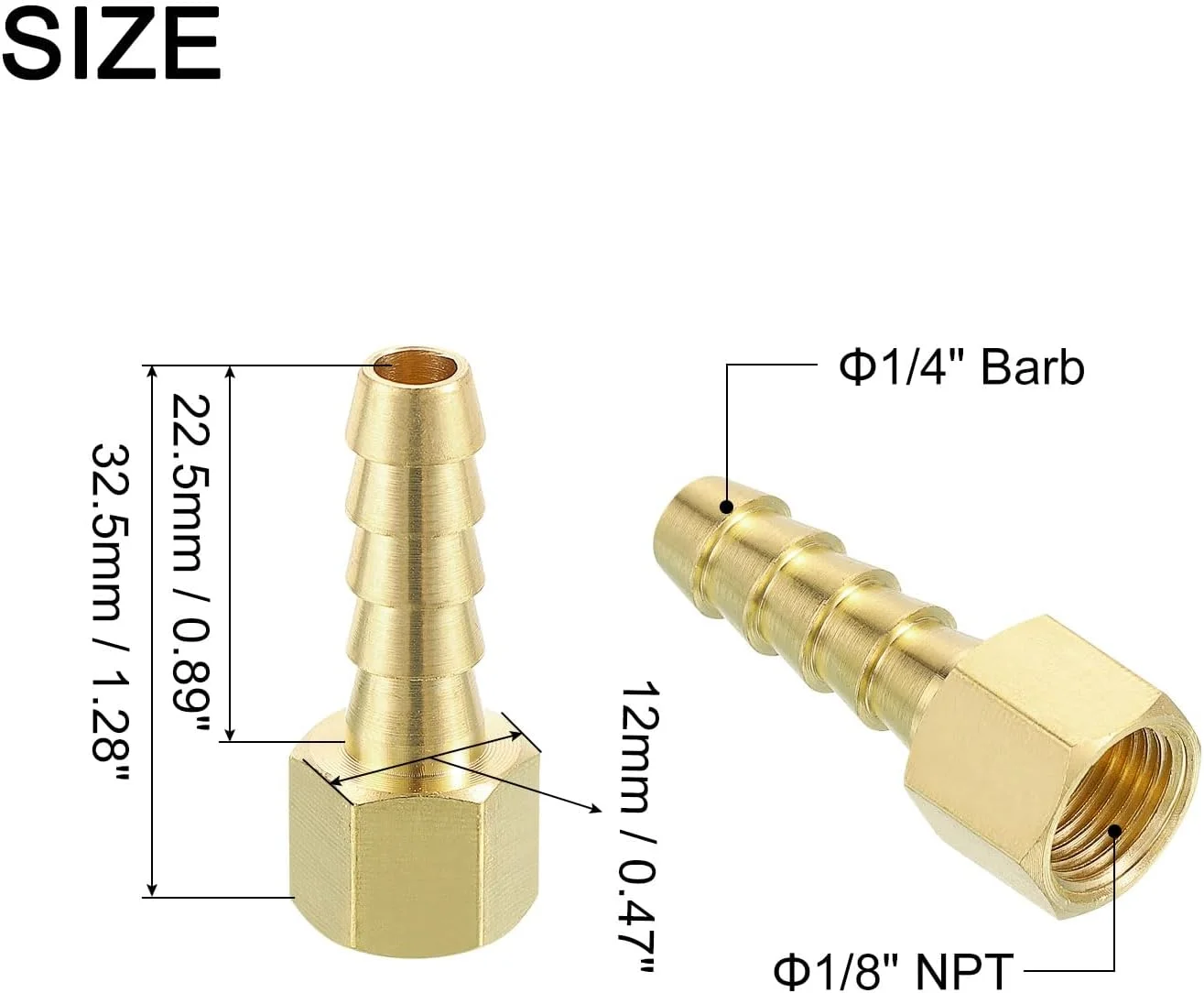 اتصال شیلنگ برنجی 2 عددی، سایز 1/4 اینچ خاردار به 1/8 اینچ NPT مادگی، آداپتور اتصالات لوله برنجی برای اتصال لوله ها، دستگاه های مکانیکی، تجهیزات لوله کشی